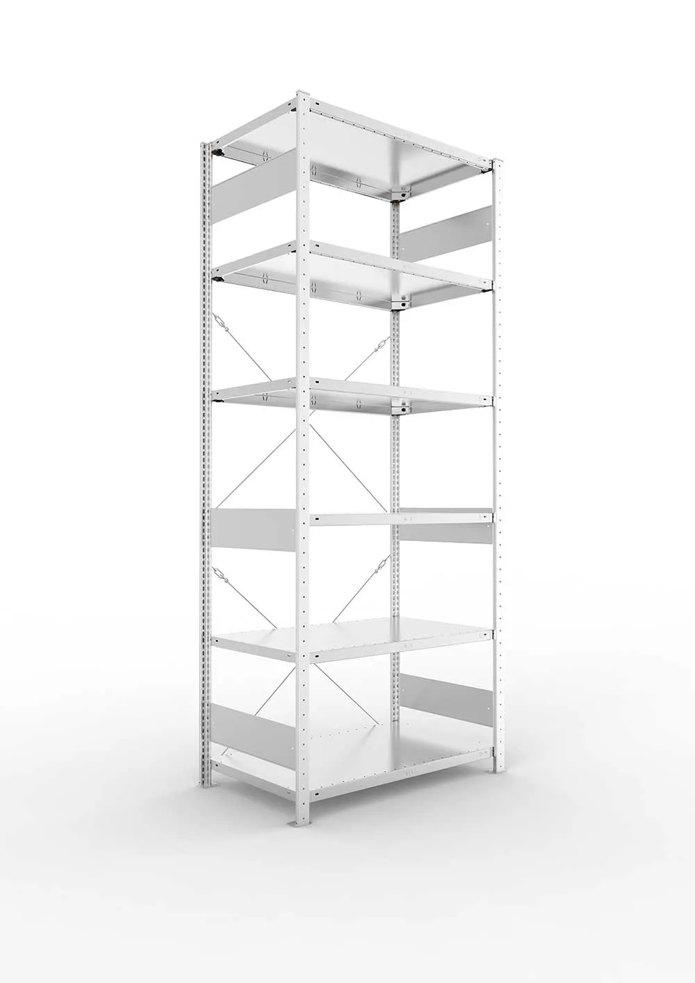 Metallregal Pro-Flex Stecksystem Grundregal – 250×100×60 cm, 150 kg, verzinkt, 6 Böden