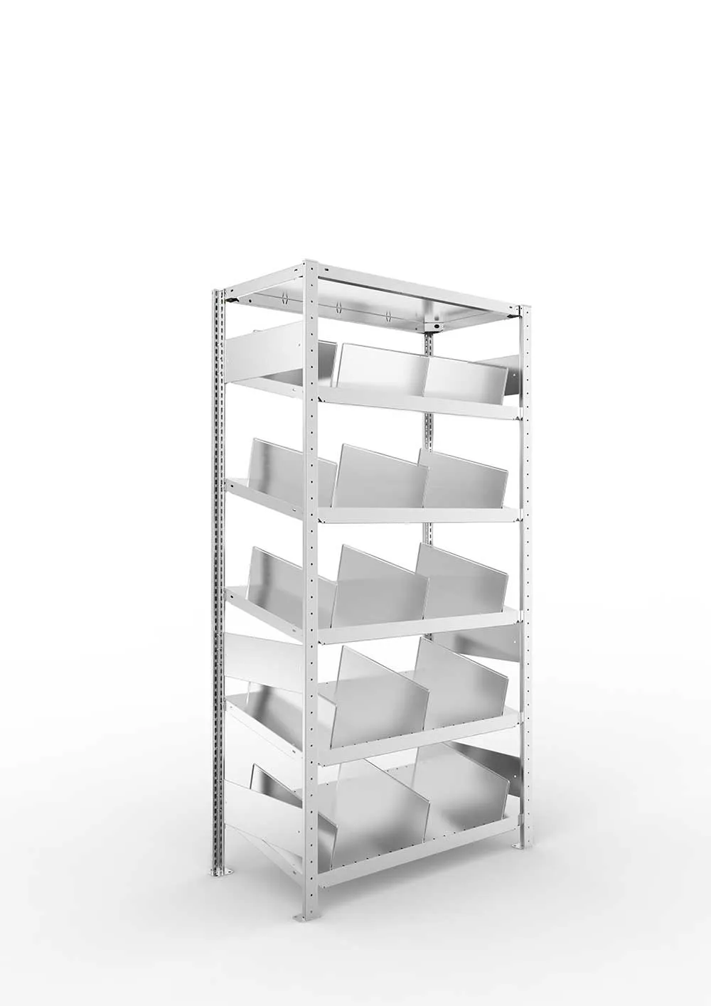 Metallregal Schrägbodenregal FT Metallregal S3 Grundregal für Regalsystem Metall 2000 x 1000 x 50014° vzk kpl. ( KANBAN ) Einzeiliges Regal mit 6 Böden (230 kg Tragkraft) und mit 15 freistehende
