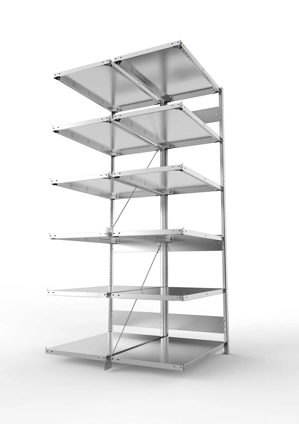 Metallregal Pro-Flex Stecksystem Doppelanbauregal – 250×100×60 cm, 150 kg, verzinkt