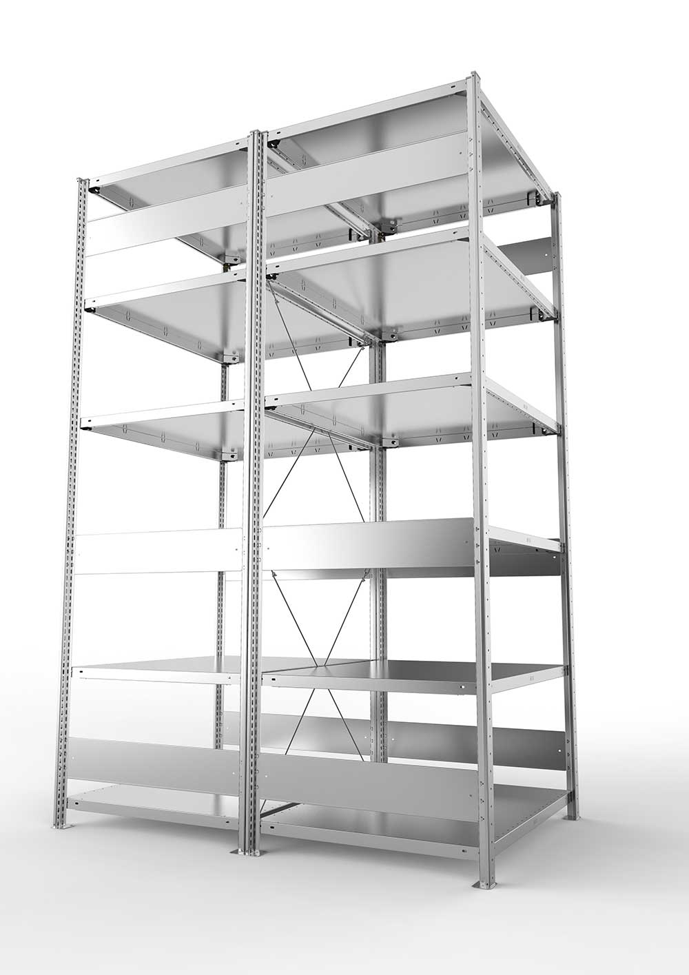 Metallregal Pro-Flex Stecksystem Doppelgrundregal – 250×100×80 cm, 230 kg, verzinkt