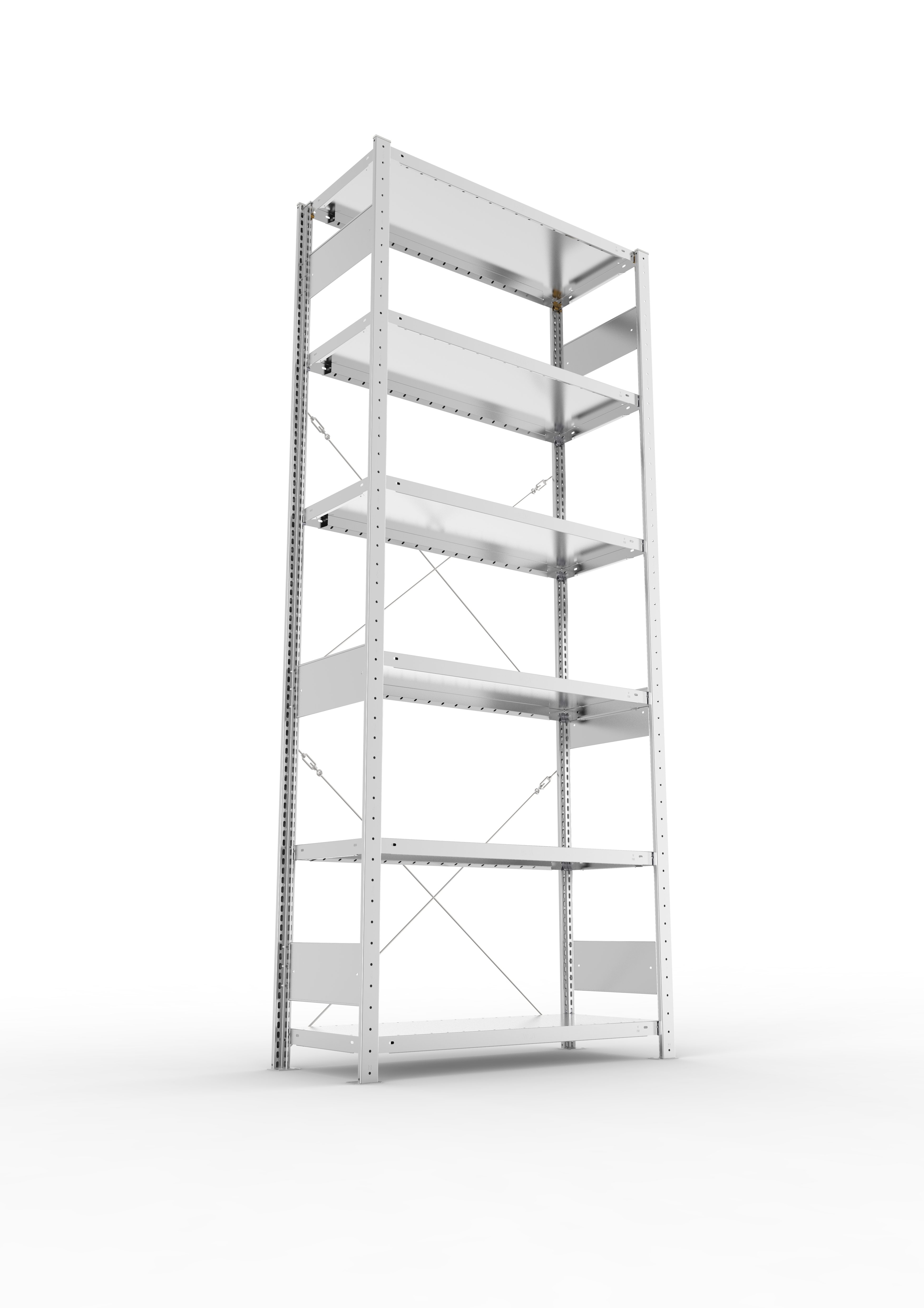 Schwerlastregal Pro-Flex Stecksystem Grundregal – 250×100×40 cm, 230 kg, verzinkt, 6 Böden