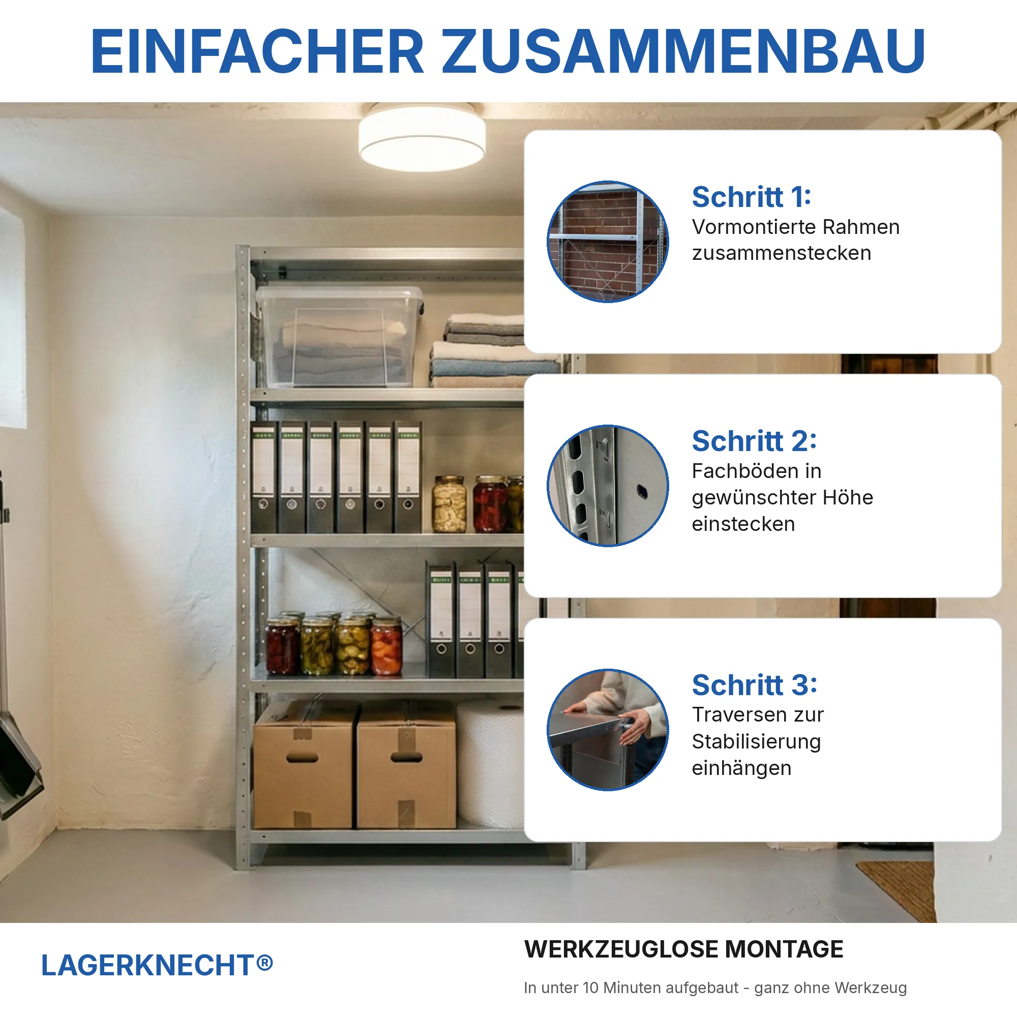 Kellerregal Pro-Flex Stecksystem Grundregal – 200×100×30 cm, 230 kg, verzinkt, 5 Böden