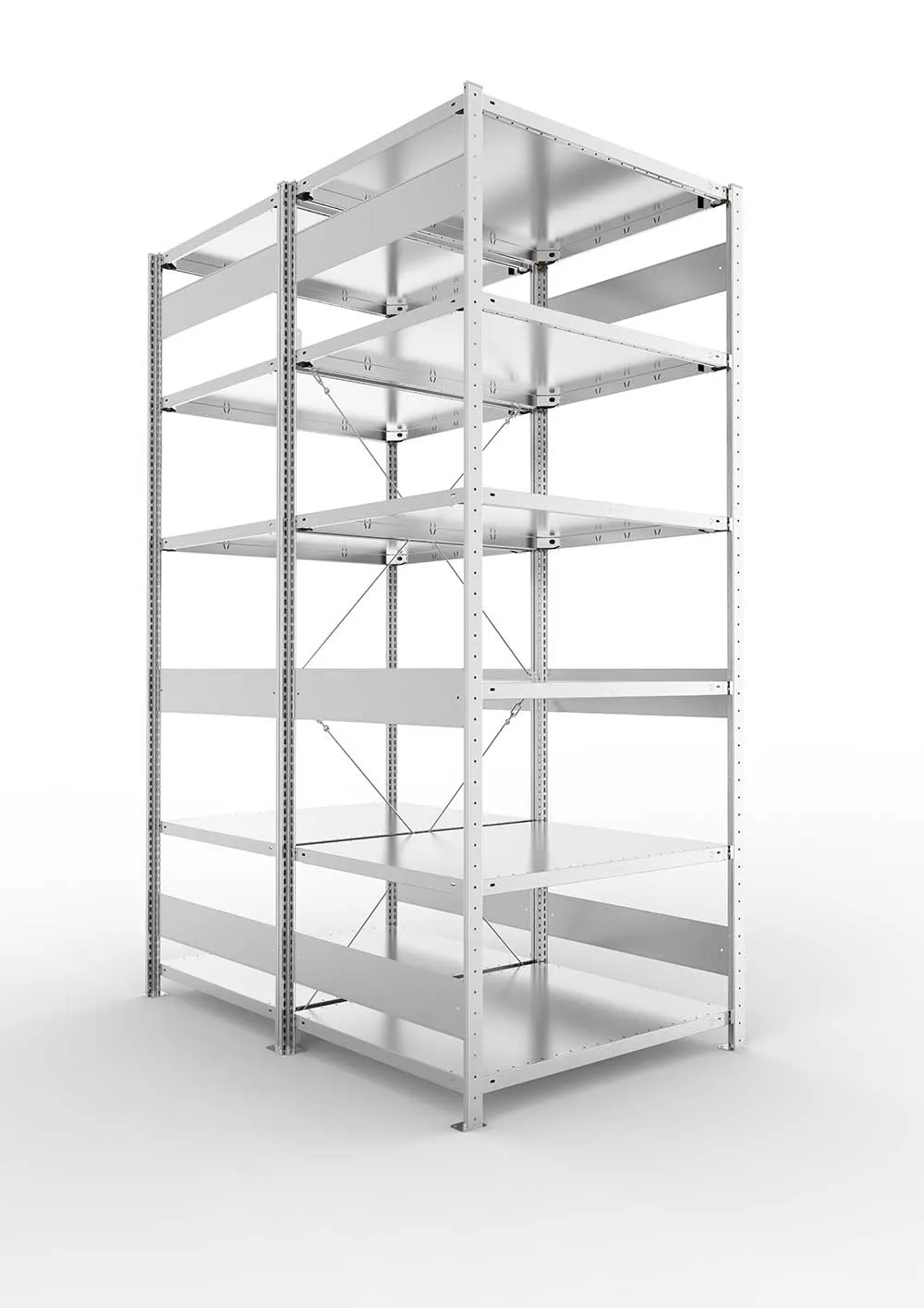 Metallregal Pro-Max Stecksystem Doppelgrundregal – 250×100×80 cm, 230 kg, verzinkt