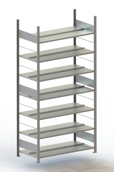 Büroregal Pro-Flex Stecksystem Grundregal – 250×125×60 cm, verzinkt, doppelseitig