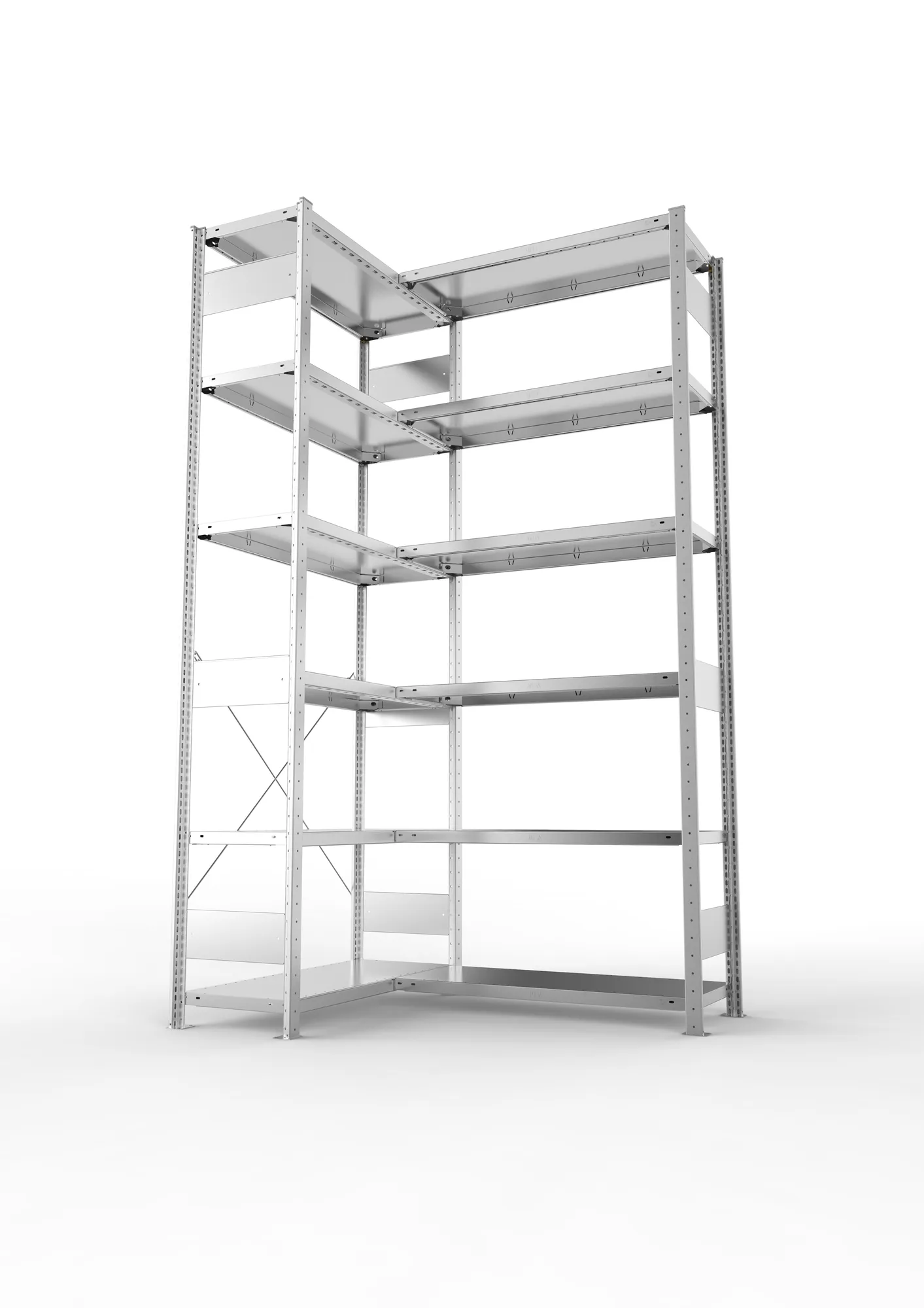Steckregal Eckregal – 250×40 cm, 12 Böden, 100 kg, verzinkt
