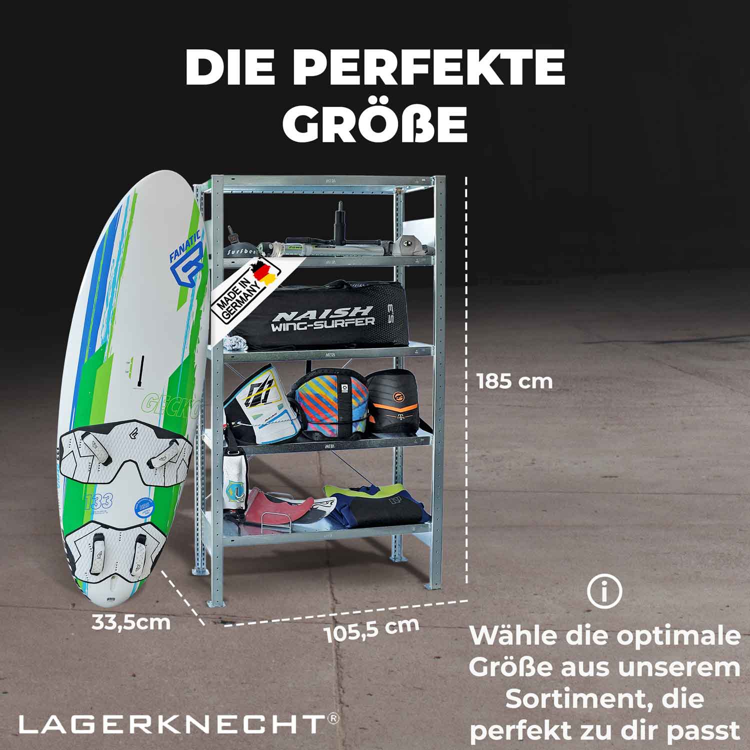 Fachbodenregal 185 x 100 x 30 cm mit 5 Fachböden Made in Germany