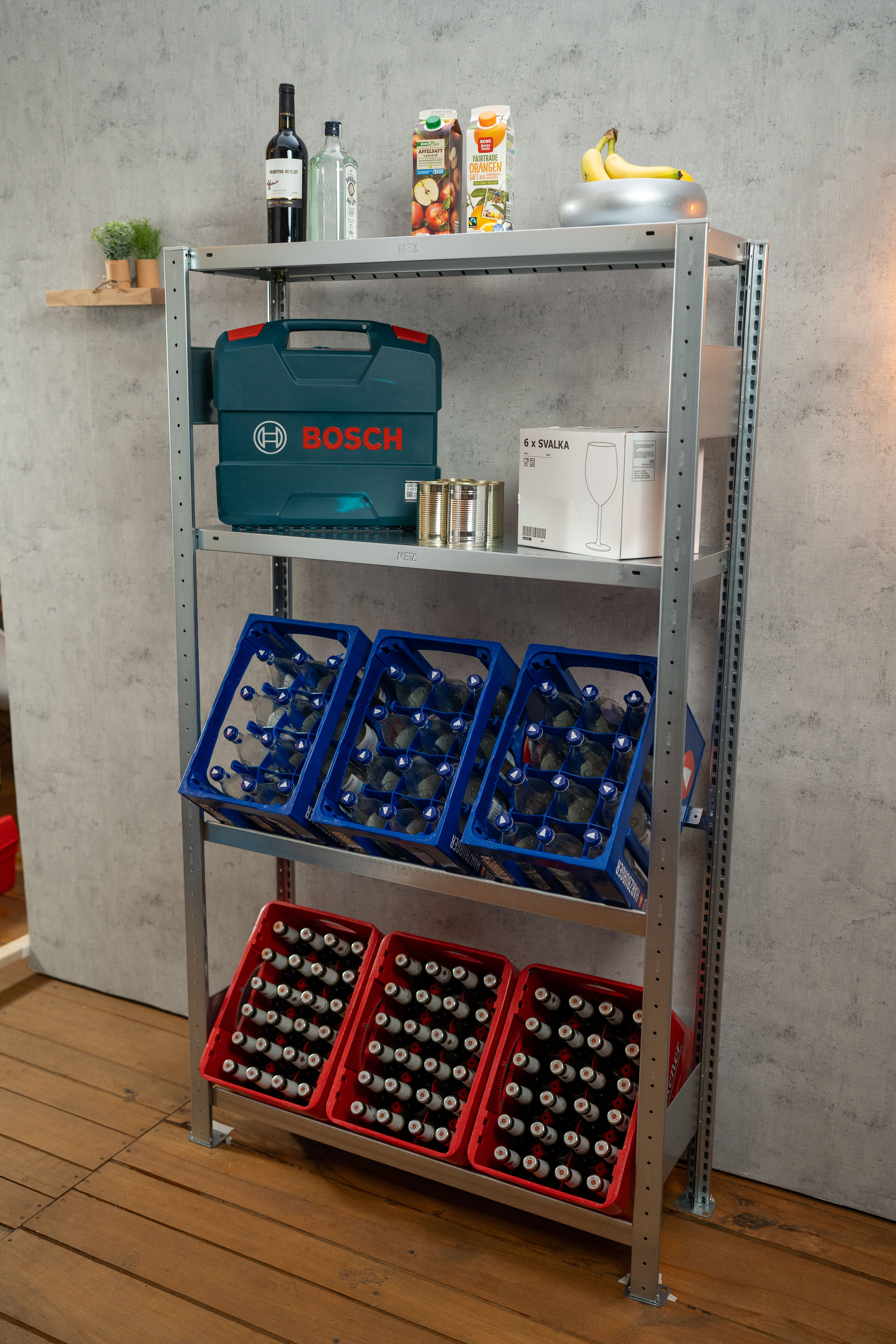 Getränkekistenregal 185×100 cm – 2 Ebenen, 2 FB, verzinkt GLX