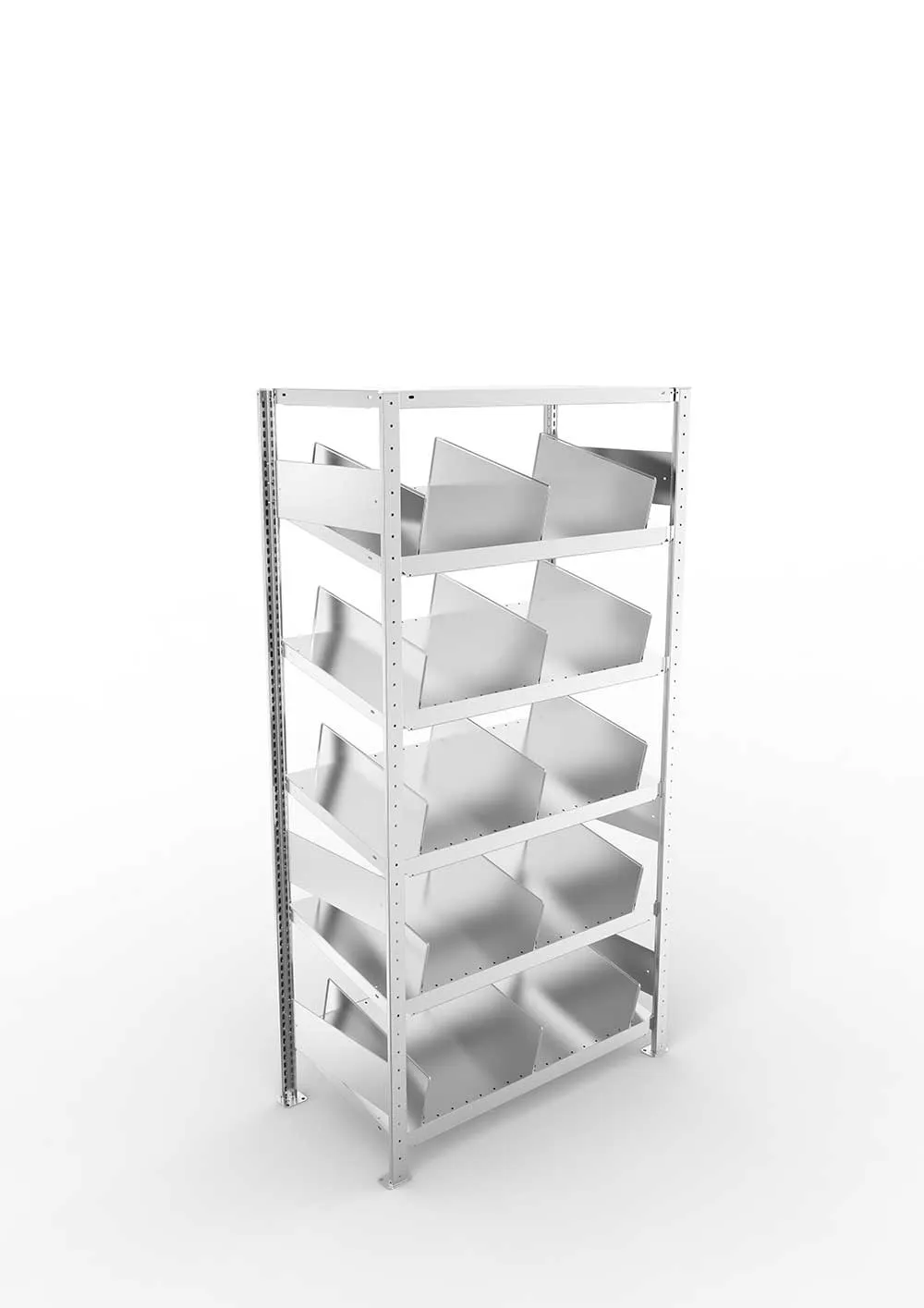 Metallregal Schrägbodenregal FT Metallregal S3 Grundregal für Regalsystem Metall 2000 x 1000 x 50014° vzk kpl. ( KANBAN ) Einzeiliges Regal mit 6 Böden (230 kg Tragkraft) und mit 15 freistehende