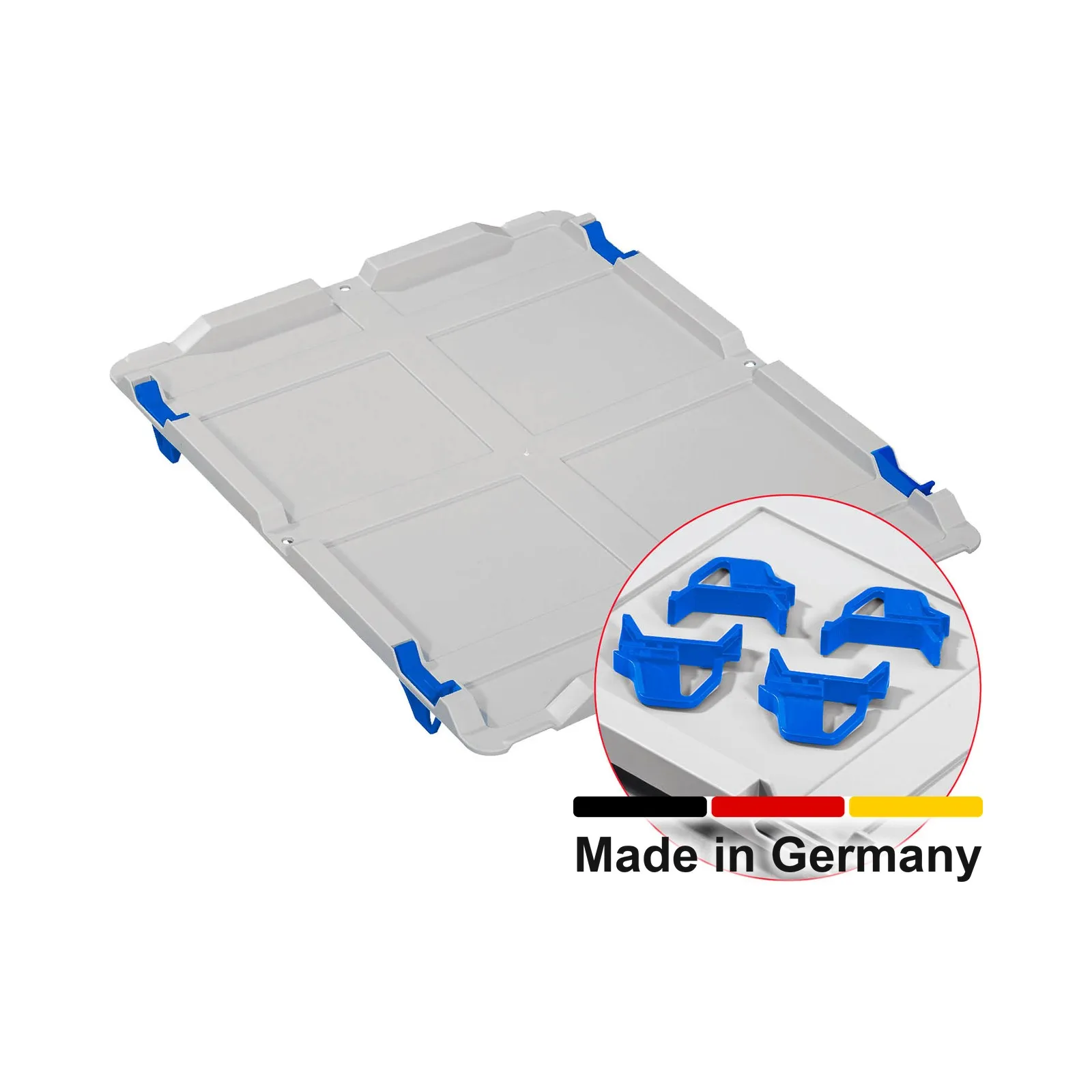Auflagedeckel Set Eurobox NextGen – 400 x 300, inkl. 4 blaue Schiebeschnappverschlüsse