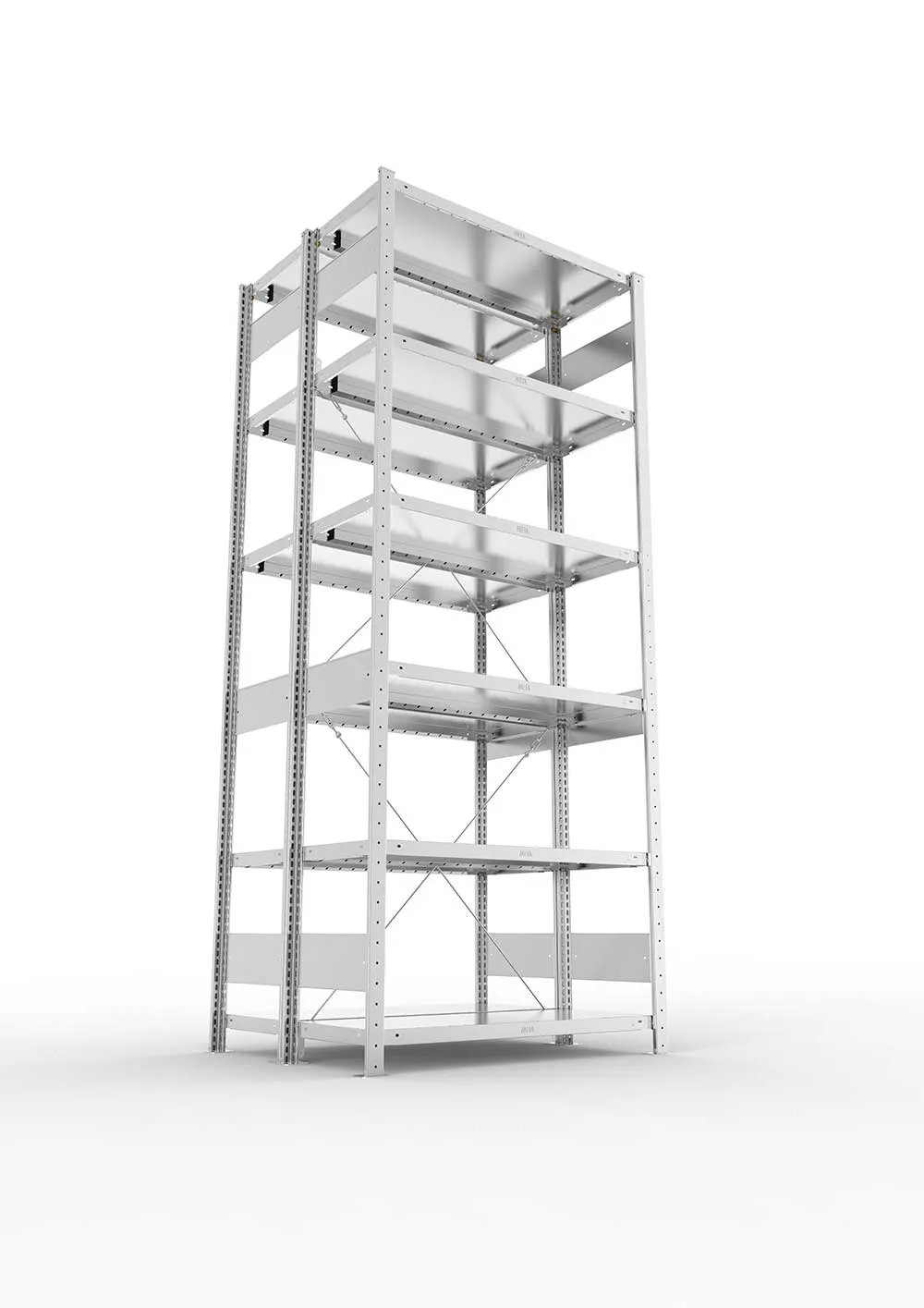 Metallregal Pro-Max Stecksystem Doppelgrundregal – 250×100×40 cm, 230 kg, verzinkt