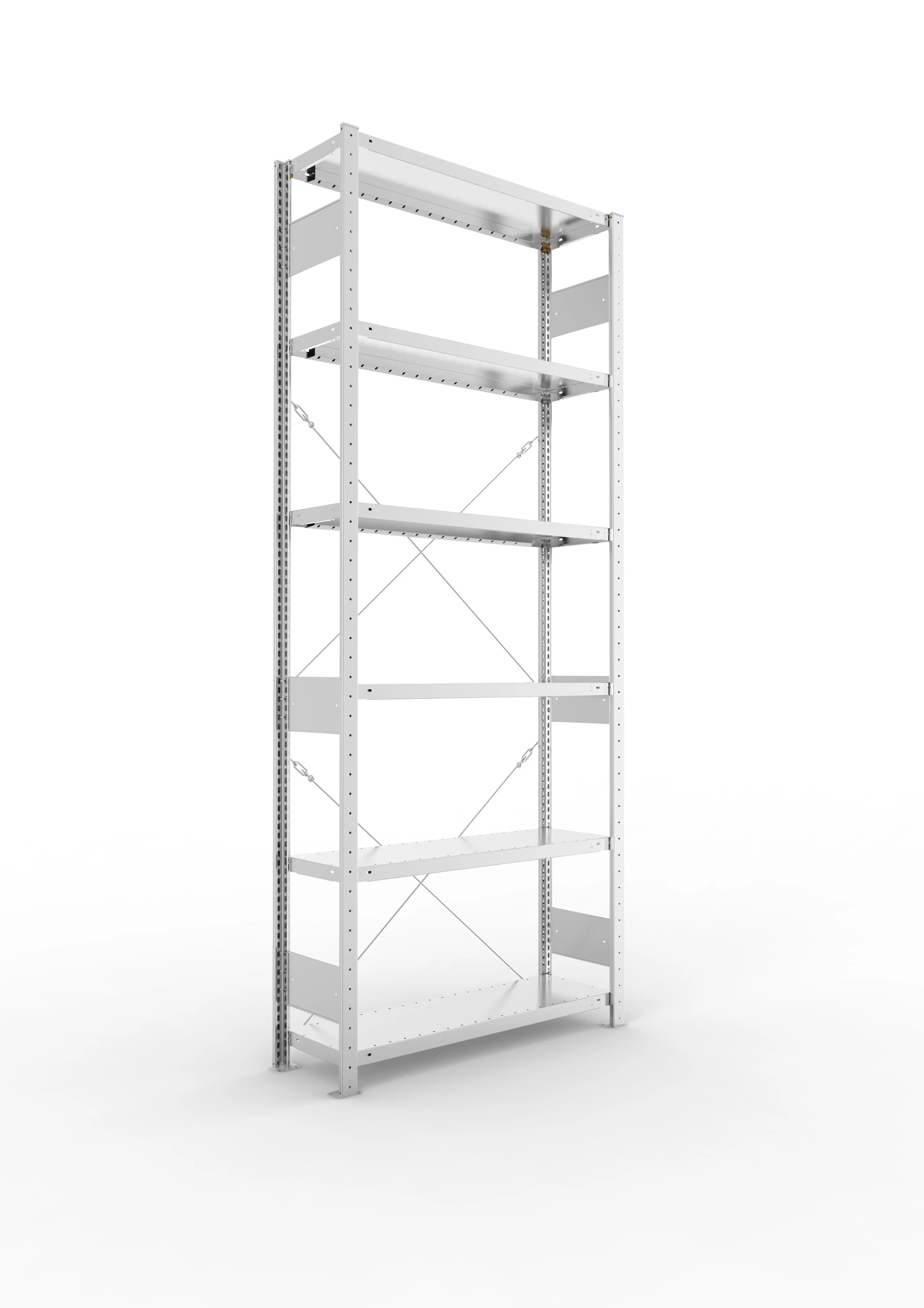 Schwerlastregal Pro-Flex Stecksystem Grundregal – 250×100×30 cm, 230 kg, verzinkt, 6 Böden