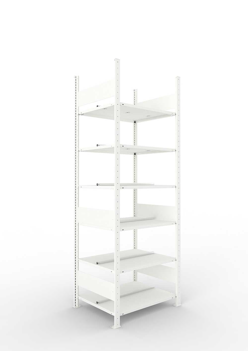 Büroregal Pro-Max Stecksystem Grundregal – 220×75×60 cm, RAL 7035, doppelseitig