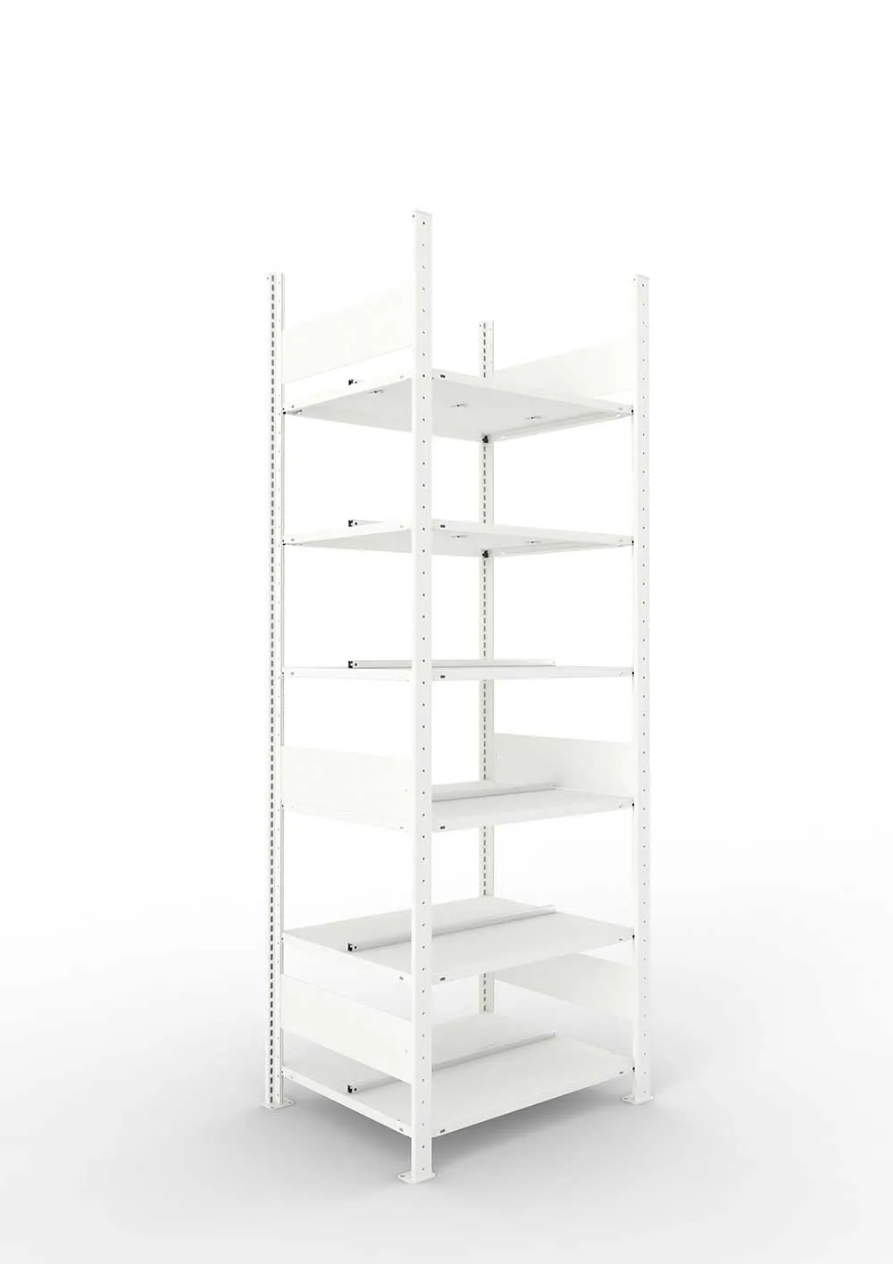 Büroregal Pro-Max Stecksystem Grundregal – 220×75×60 cm, RAL 7035, doppelseitig