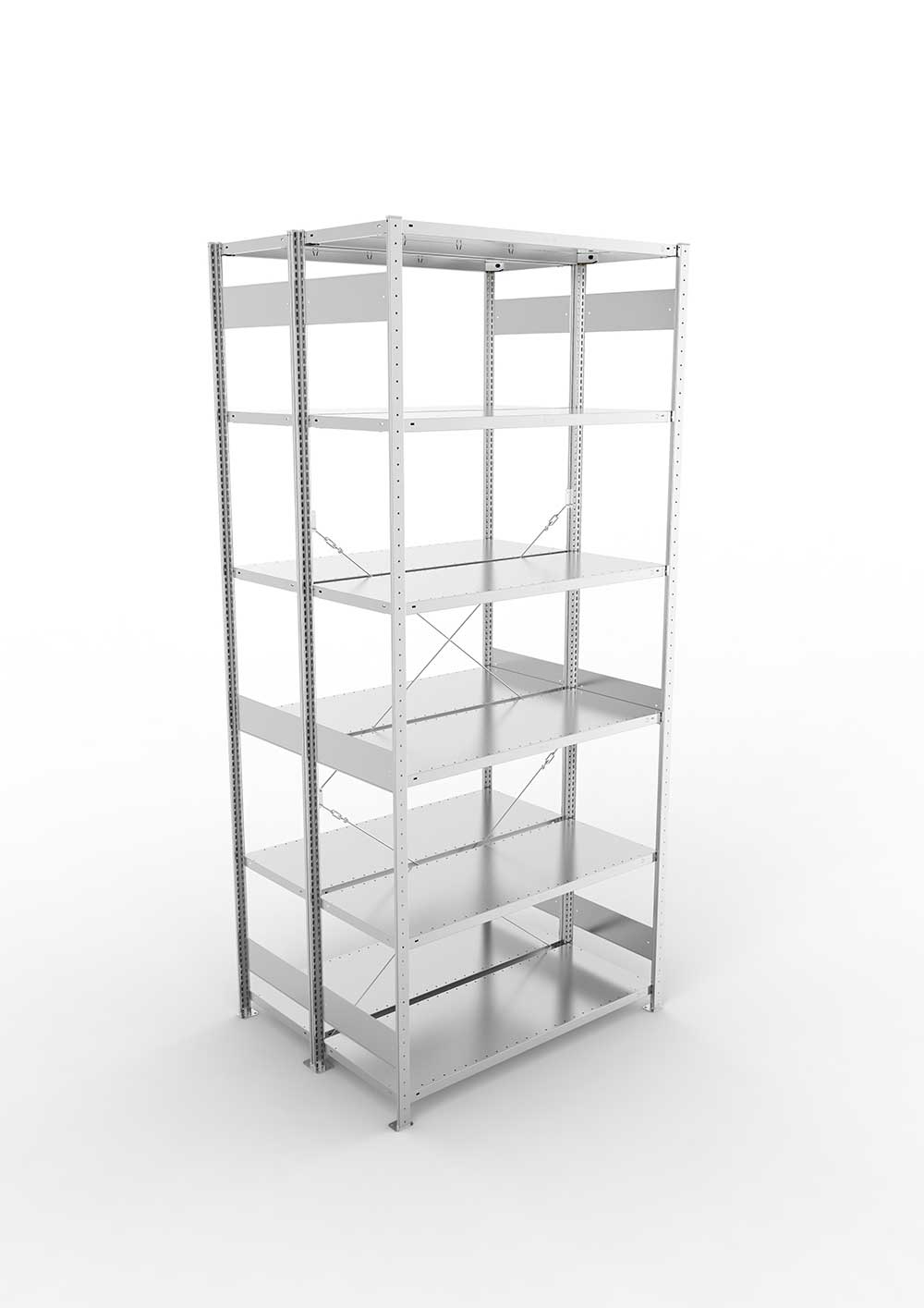 Metallregal Pro-Max Stecksystem Doppelgrundregal – 300×130×50 cm, 230 kg, verzinkt