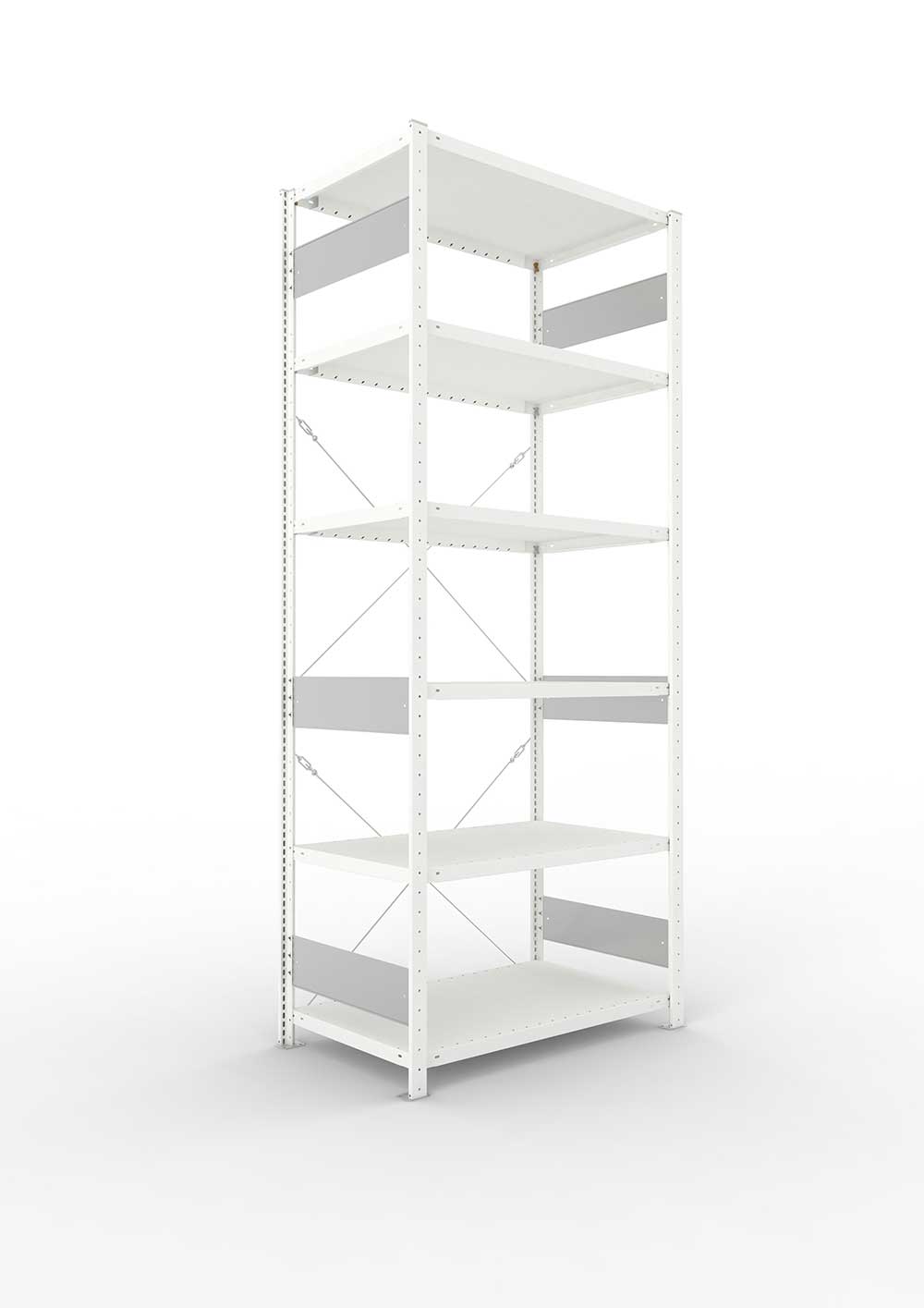 Metallregal Pro-Flex Stecksystem Grundregal – 250×100×60 cm, 230 kg, RAL 7035, 6 Böden