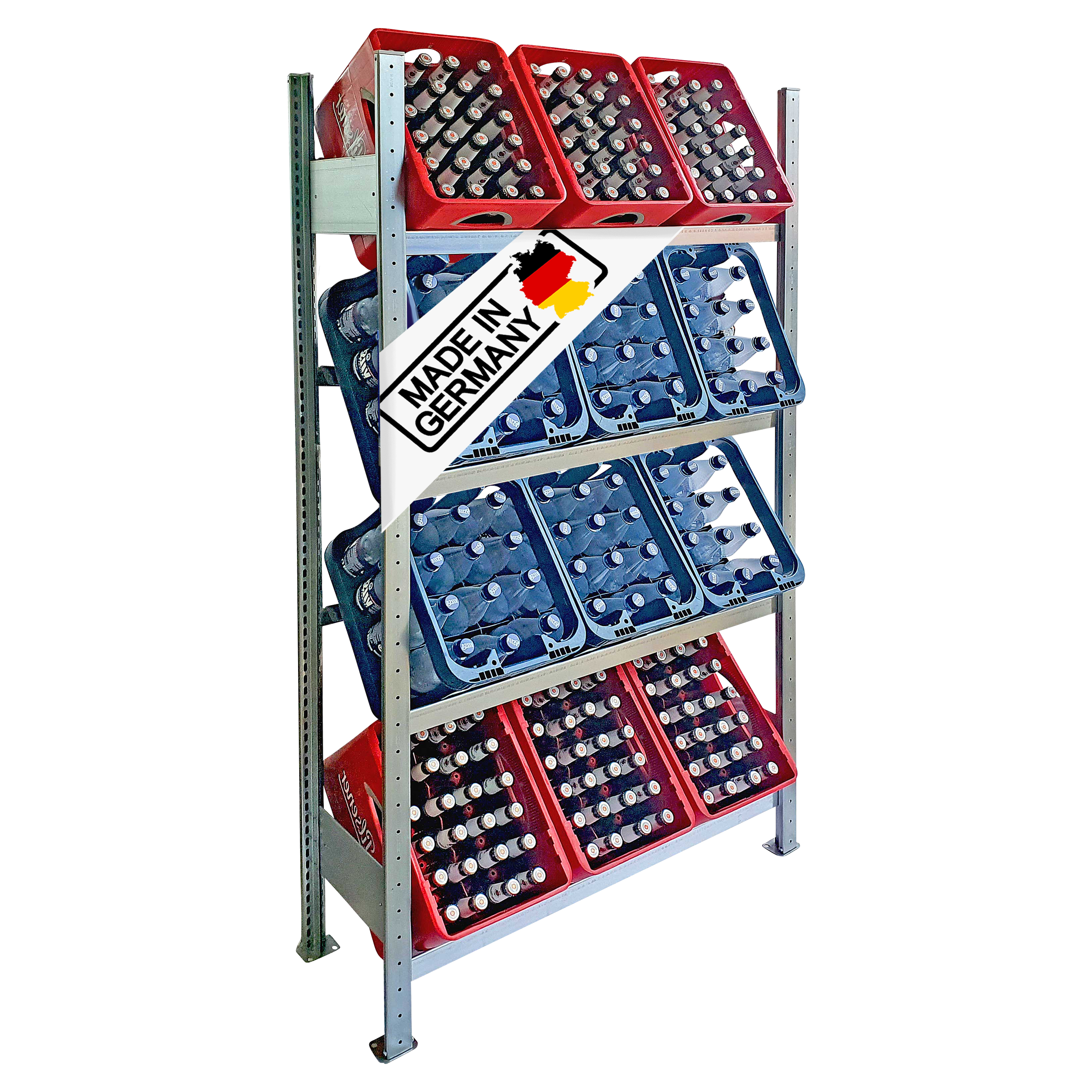 Wasserkistenregal made in Germany 185 cm Hoch 100 cm Breit 4 Ebenen Grundregal Ohne Fachboden