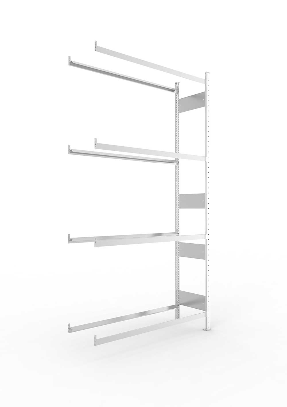 Reifenregal AR 2500 x 1300 x 400 kpl. vzk mit 8 Reifen-Längsriegeln ( 4 Reifenebenen ) in der Frontalansicht – ideal für Produktdetails