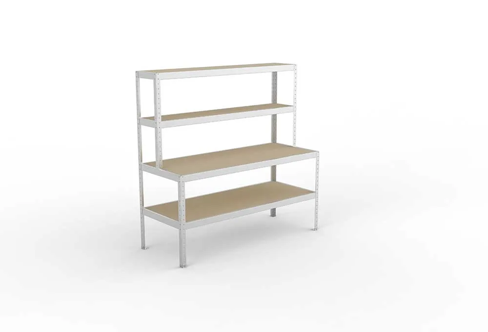 Packtisch mit Ablage – Schwerlastregal, Spanplatten, verzinkt (Varianten)