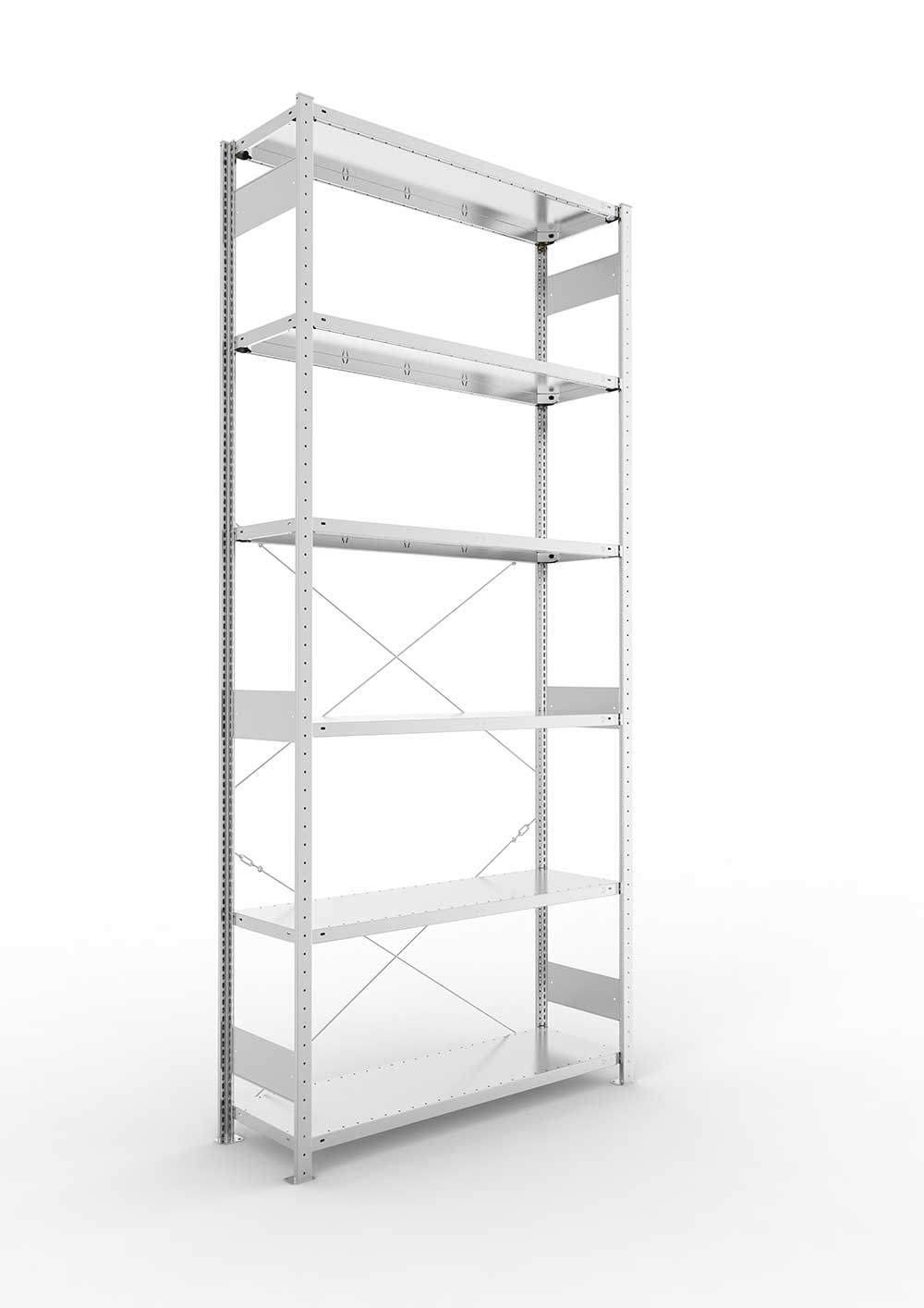 Metallregal Pro-Max Stecksystem Grundregal – 300×130×40 cm, 230 kg, verzinkt, 6 Böden