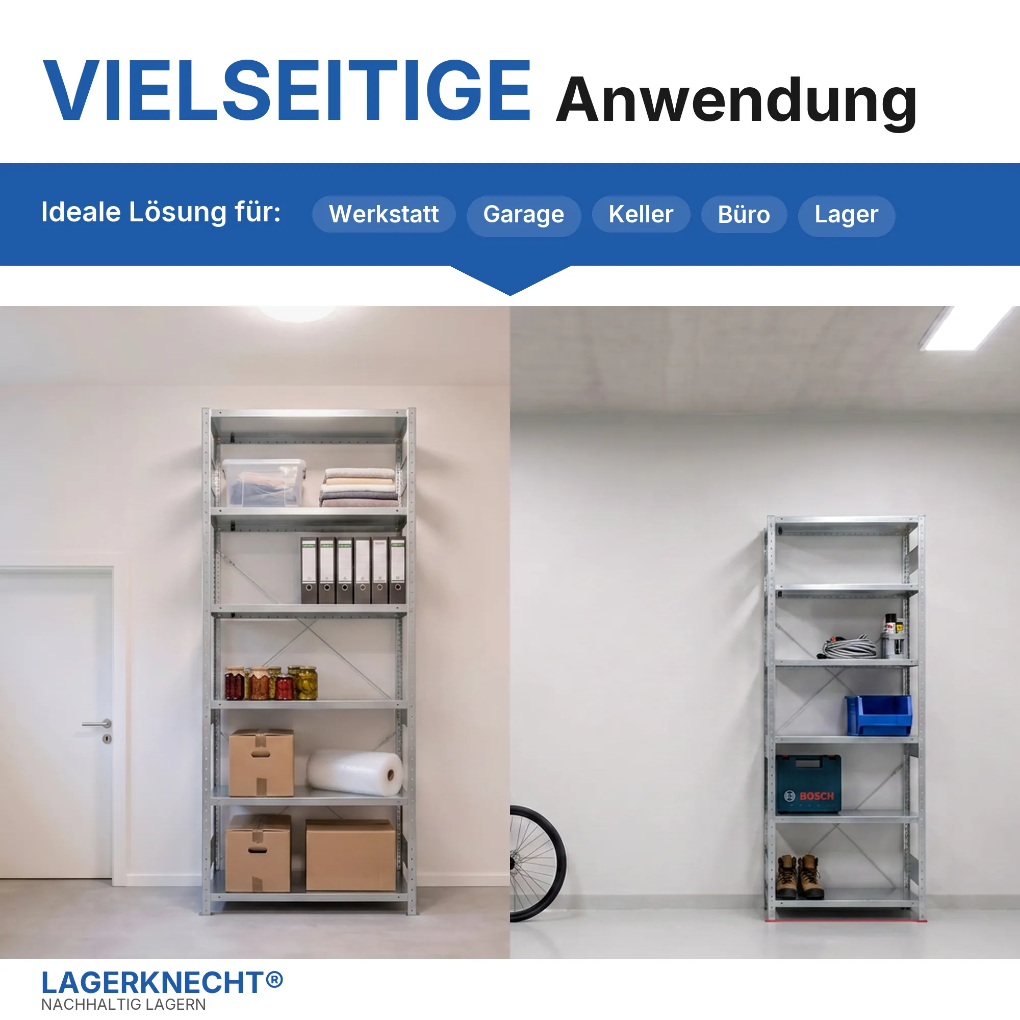 Schwerlastregal Pro-Flex Stecksystem Grundregal – 250×100×50 cm, 230 kg, verzinkt, 6 Böden