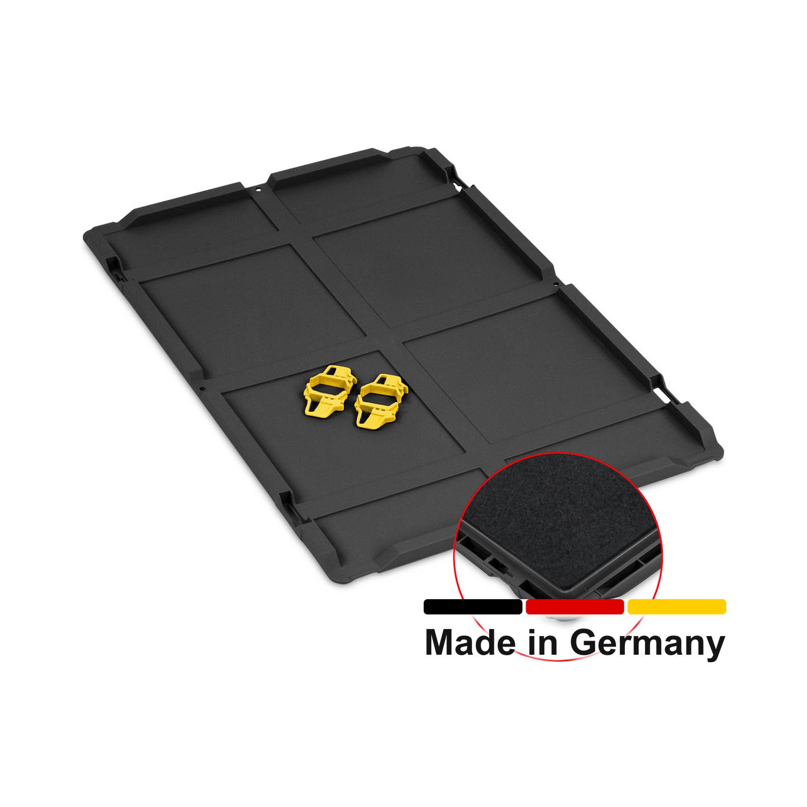 Auflagedeckel Set 600 x 400 für Eurobox NextGen 2.0 Cycle - Anthrazit - mit Schaumstoff - inkl. 4 gelbe Schiebeschnappverschlüsse