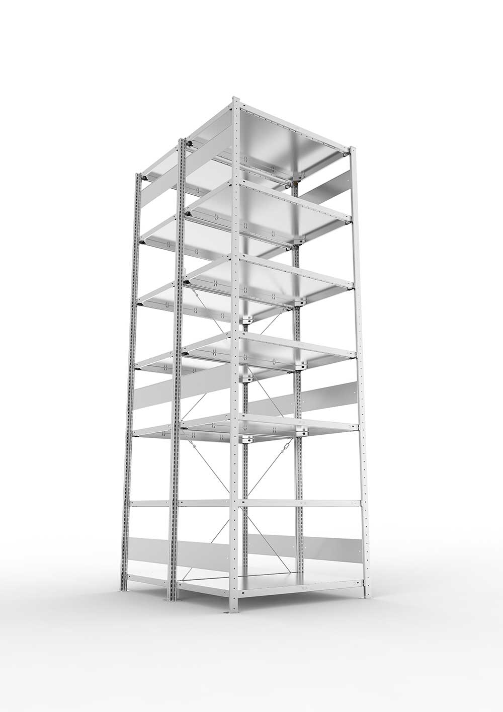 Metallregal Pro-Max Stecksystem Doppelgrundregal – 300×100×60 cm, 150 kg, verzinkt