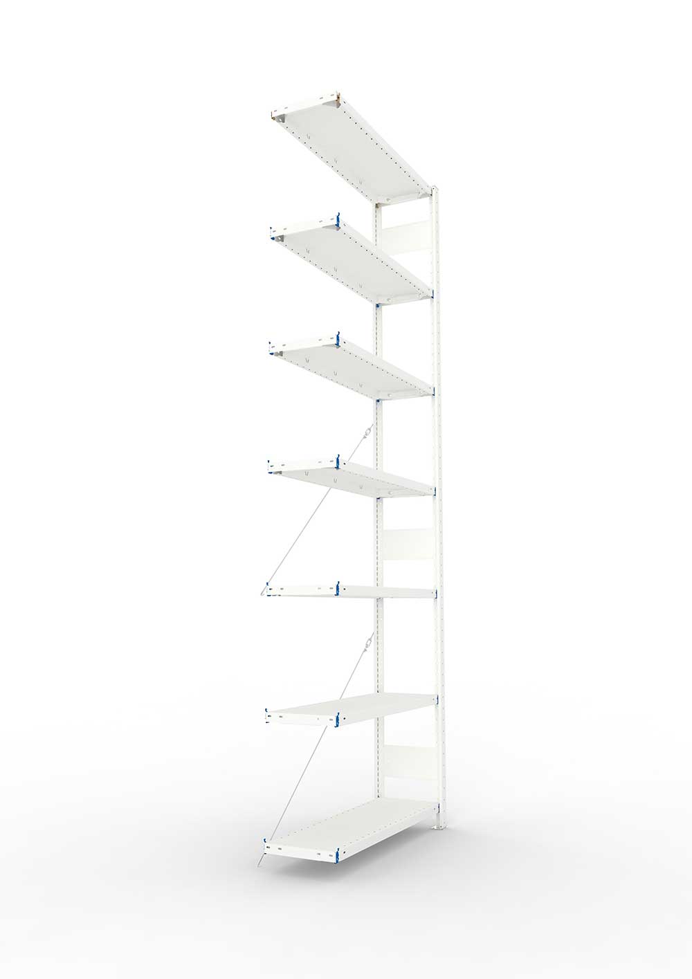 Metallregal Pro-Max Stecksystem Anbauregal – 300×100×30 cm, 150 kg, RAL 7035, 7 Böden