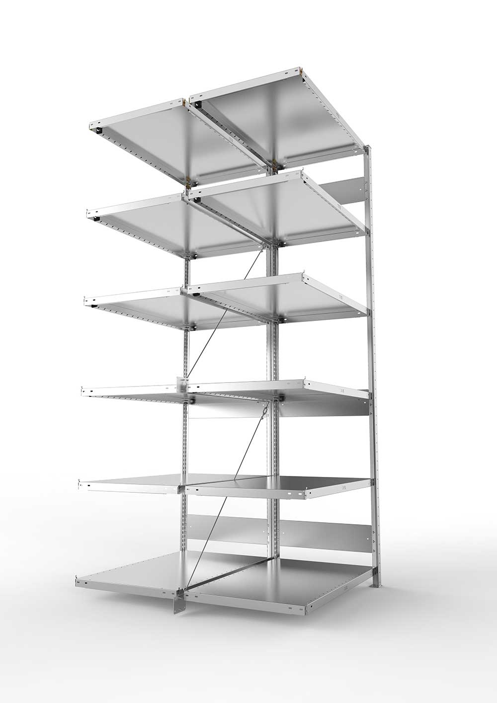 Metallregal Pro-Flex Stecksystem Doppelanbauregal – 250×100×60 cm, 230 kg, verzinkt