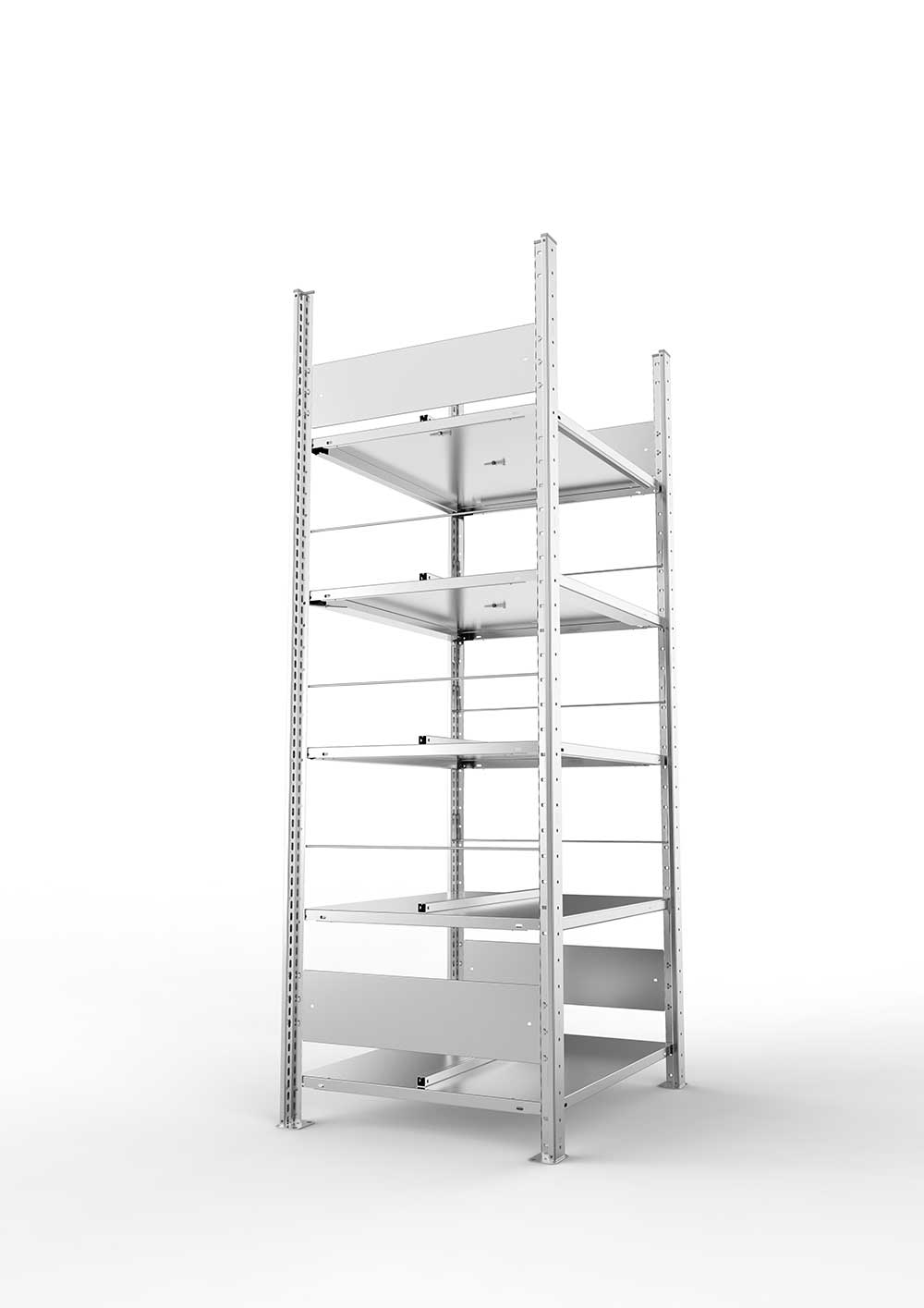 Büroregal Aktenregal als Steckregal GR 1850 x 750 x 600 vzk kpl. mit 5 Böden ohne Abdeckboden - doppelseitig – detaillierte Produktabbildung