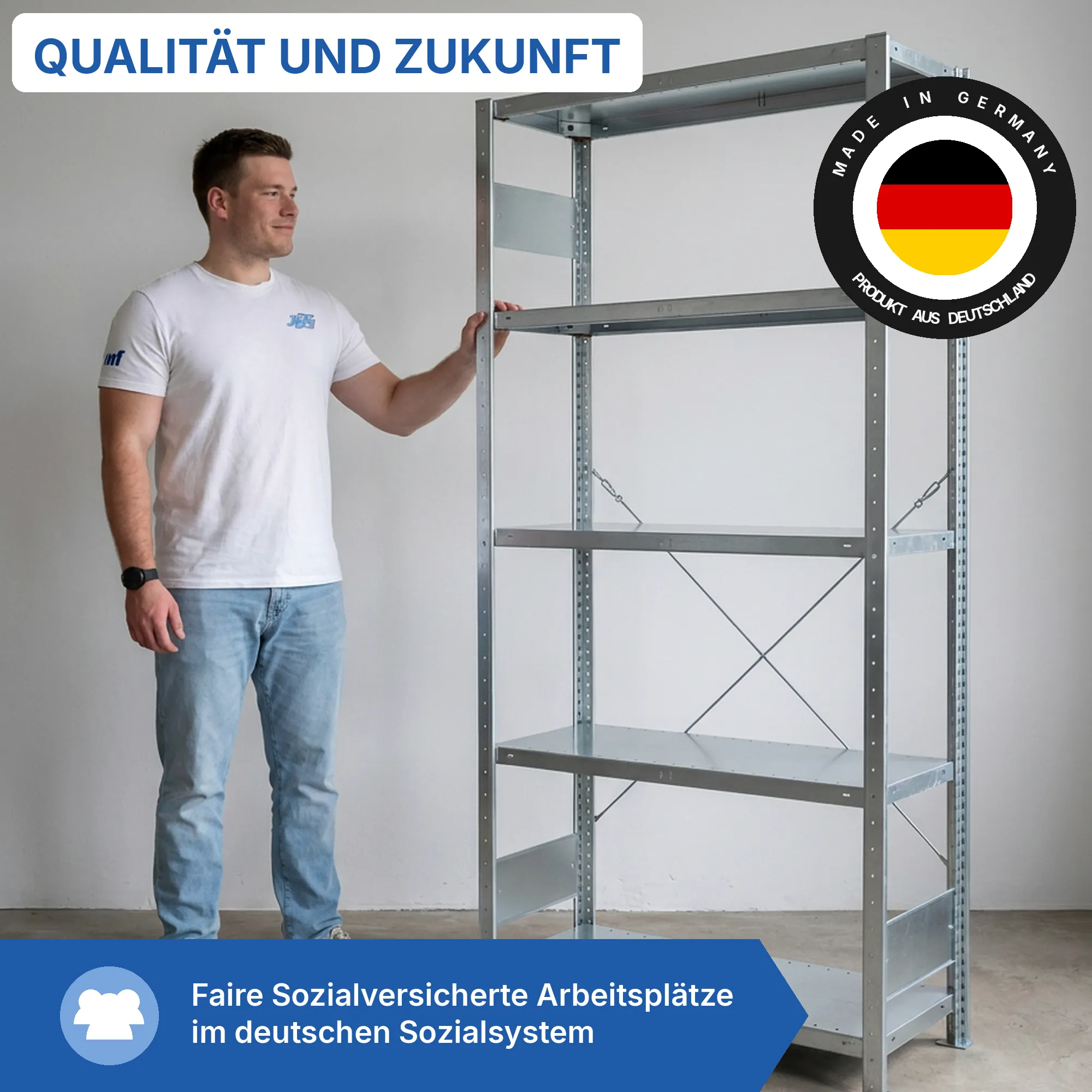Metallregal Pro-Flex Stecksystem Grundregal – 200×100×40 cm, 150 kg, verzinkt, 5 Böden