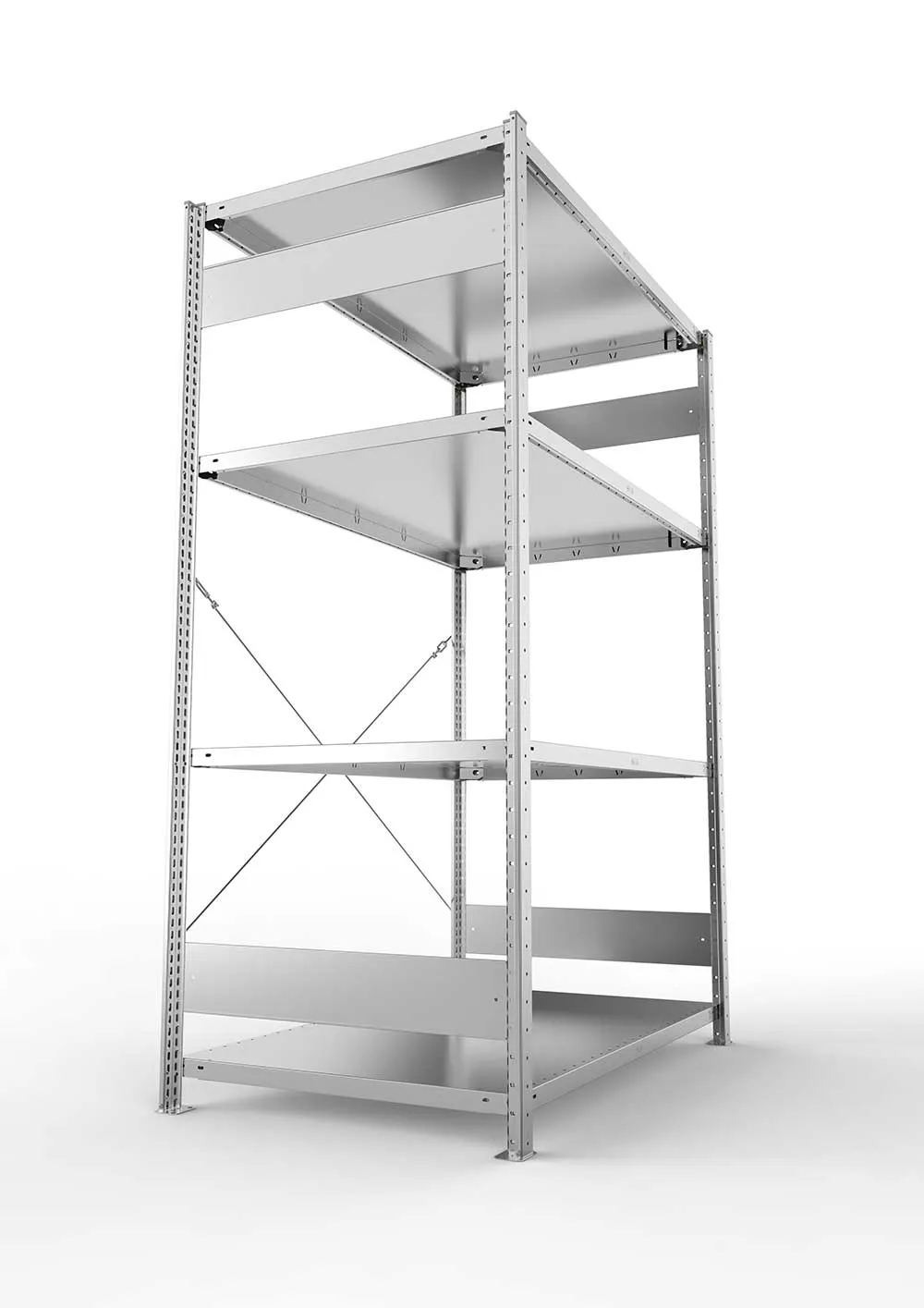 Metallregal Pro-Max Stecksystem Grundregal – 200×130×80 cm, 230 kg, verzinkt, 4 Böden