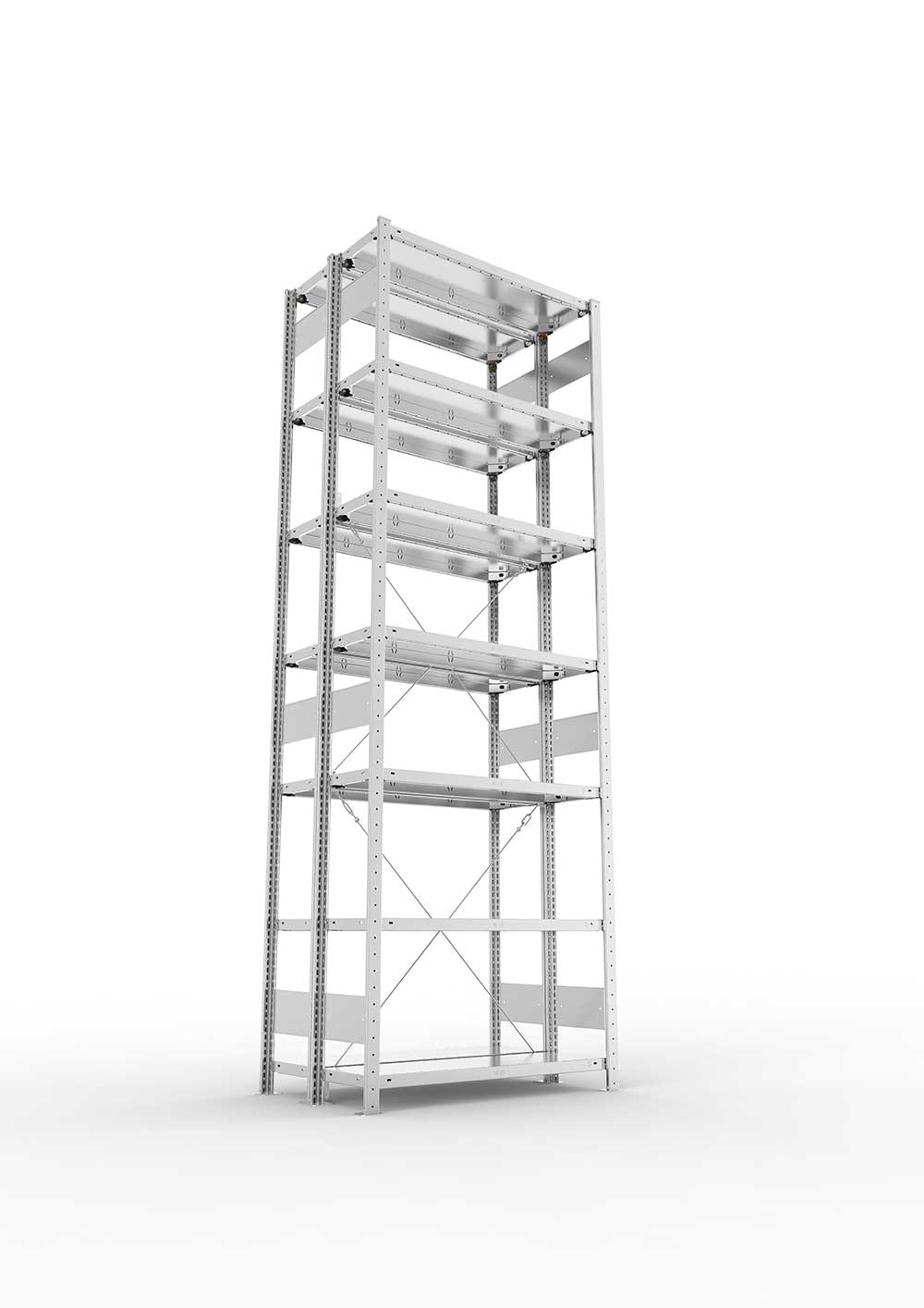 Metallregal Pro-Max Stecksystem Doppelgrundregal – 300×100×30 cm, 150 kg, verzinkt