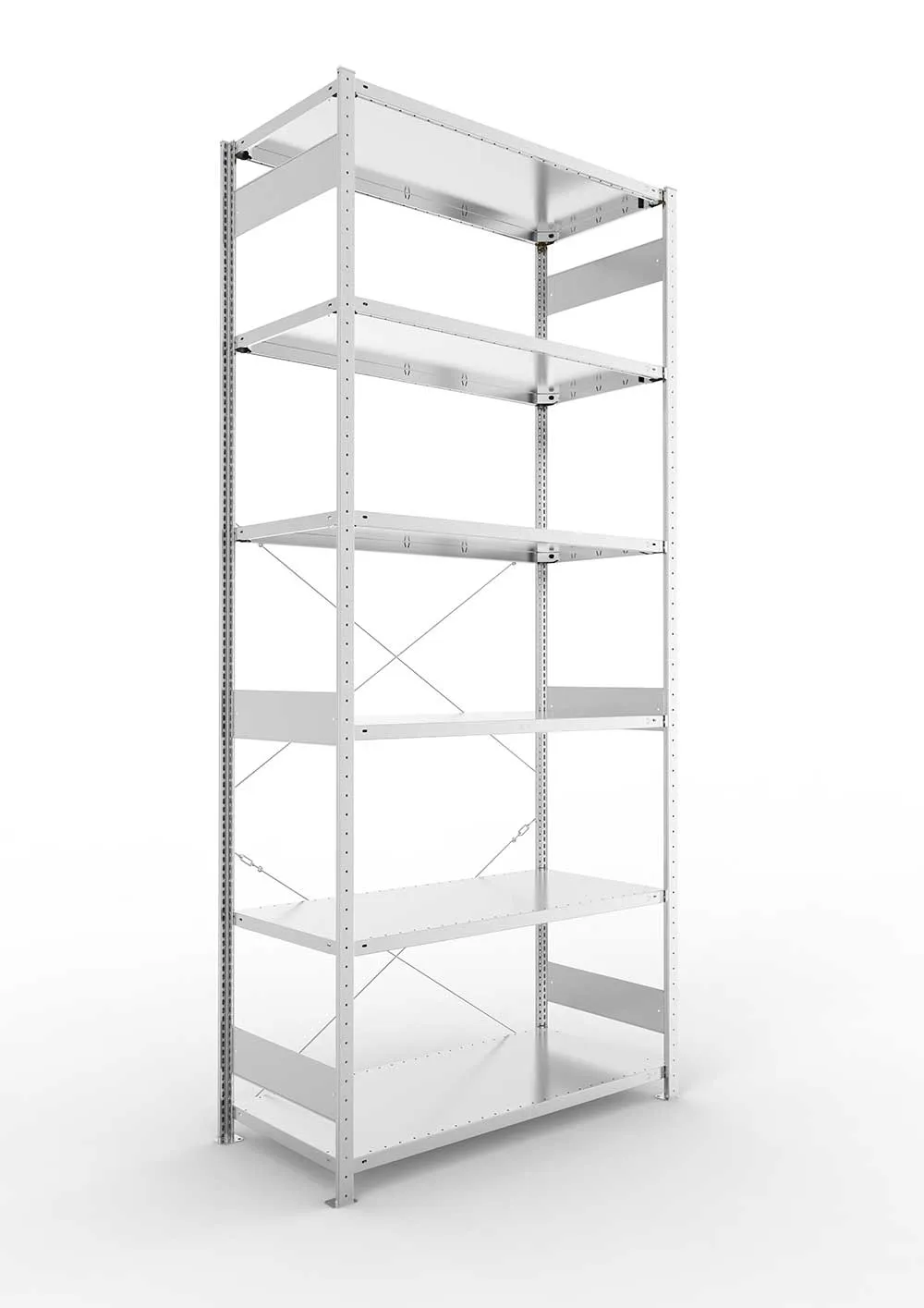 Metallregal Pro-Max Stecksystem Grundregal – 300×130×60 cm, 230 kg, verzinkt, 6 Böden