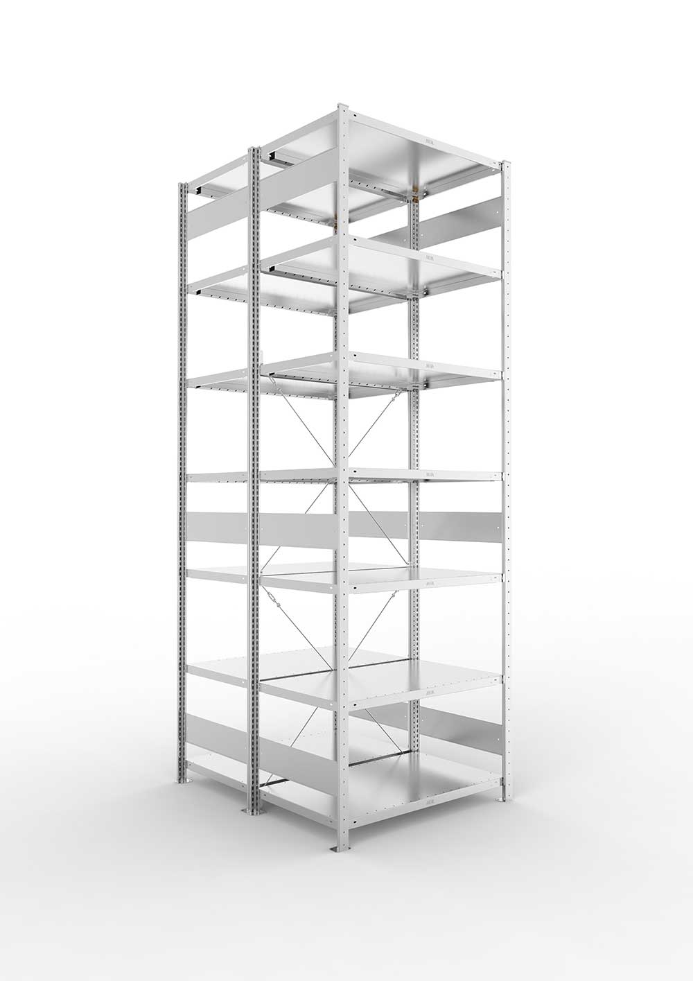 Metallregal Pro-Max Stecksystem Doppelgrundregal – 300×100×60 cm, 230 kg, verzinkt