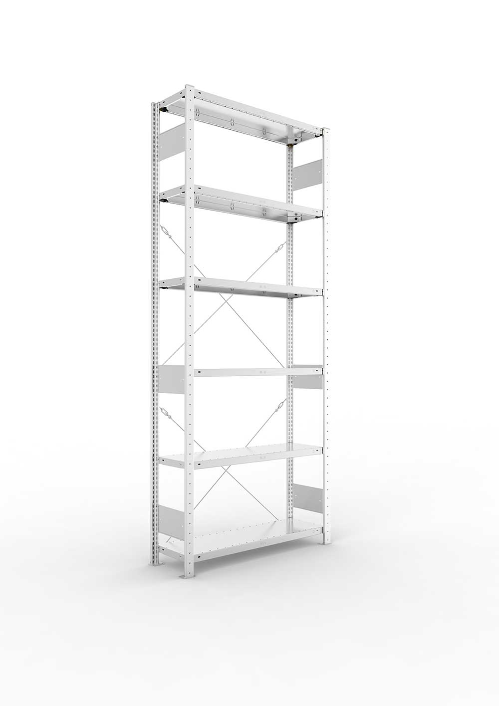 Kellerregal Pro-Flex Stecksystem Grundregal – 250×100×30 cm, 150 kg, verzinkt, 6 Böden