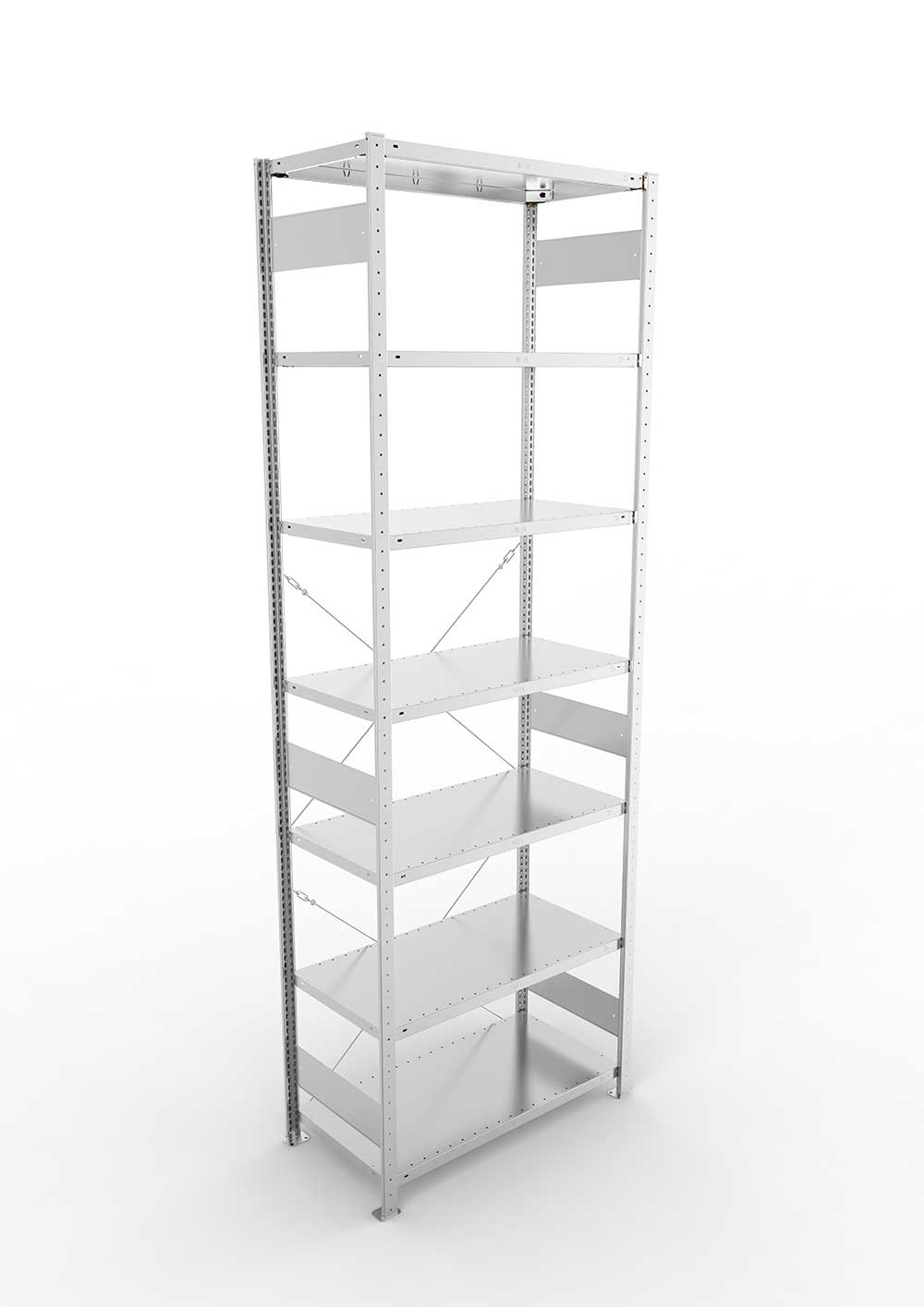 Metallregal Pro-Max Stecksystem Grundregal – 300×100×50 cm, 150 kg, verzinkt, 7 Böden