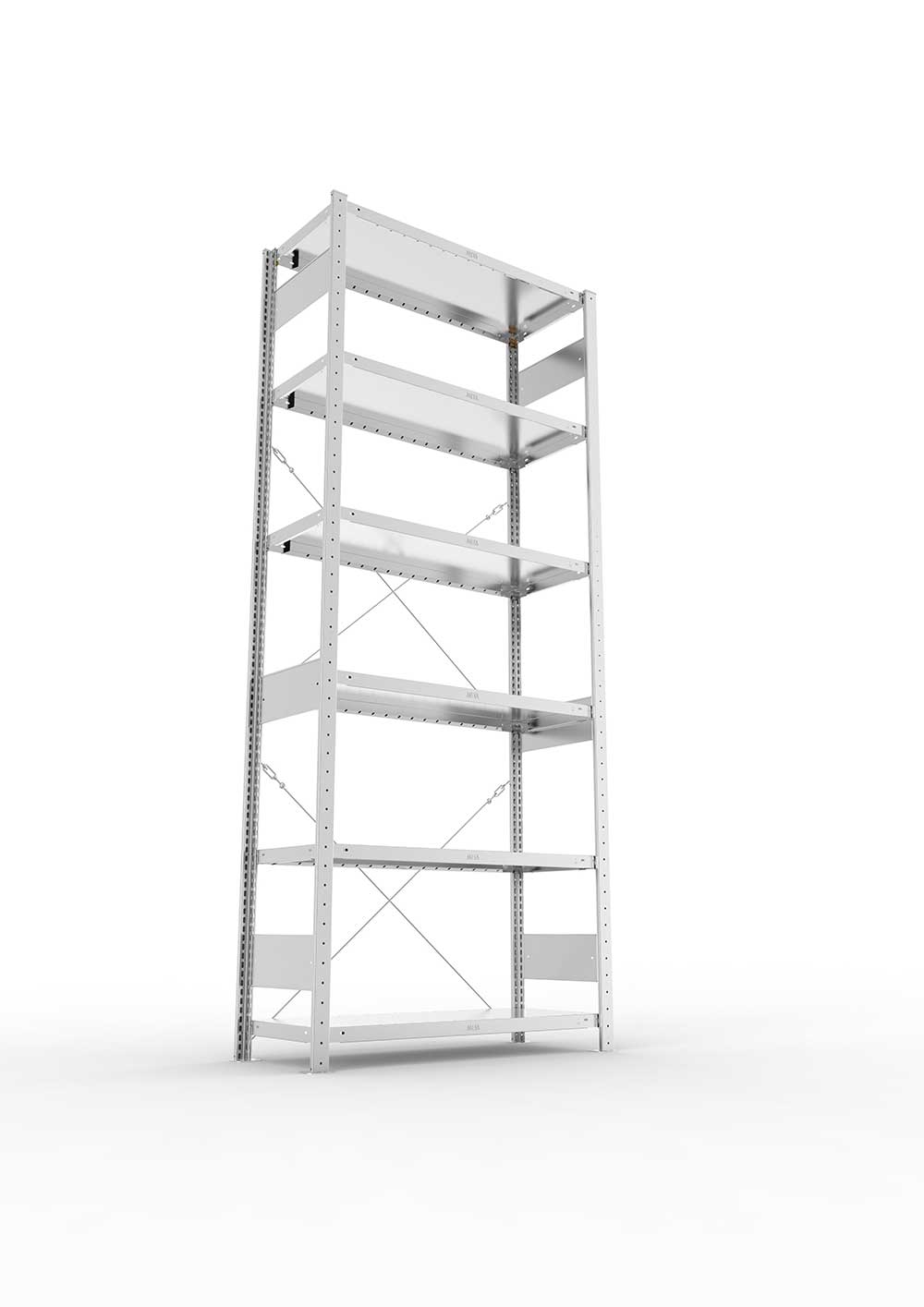 Metallregal Pro-Max Stecksystem Grundregal – 250×100×40 cm, 230 kg, verzinkt, 6 Böden