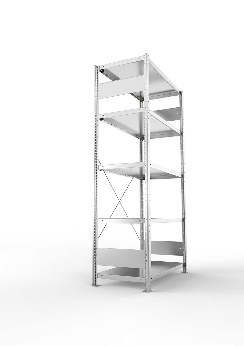 Schwerlastregal Pro-Flex Stecksystem Grundregal – 200×100×50 cm, 230 kg, verzinkt, 5 Böden