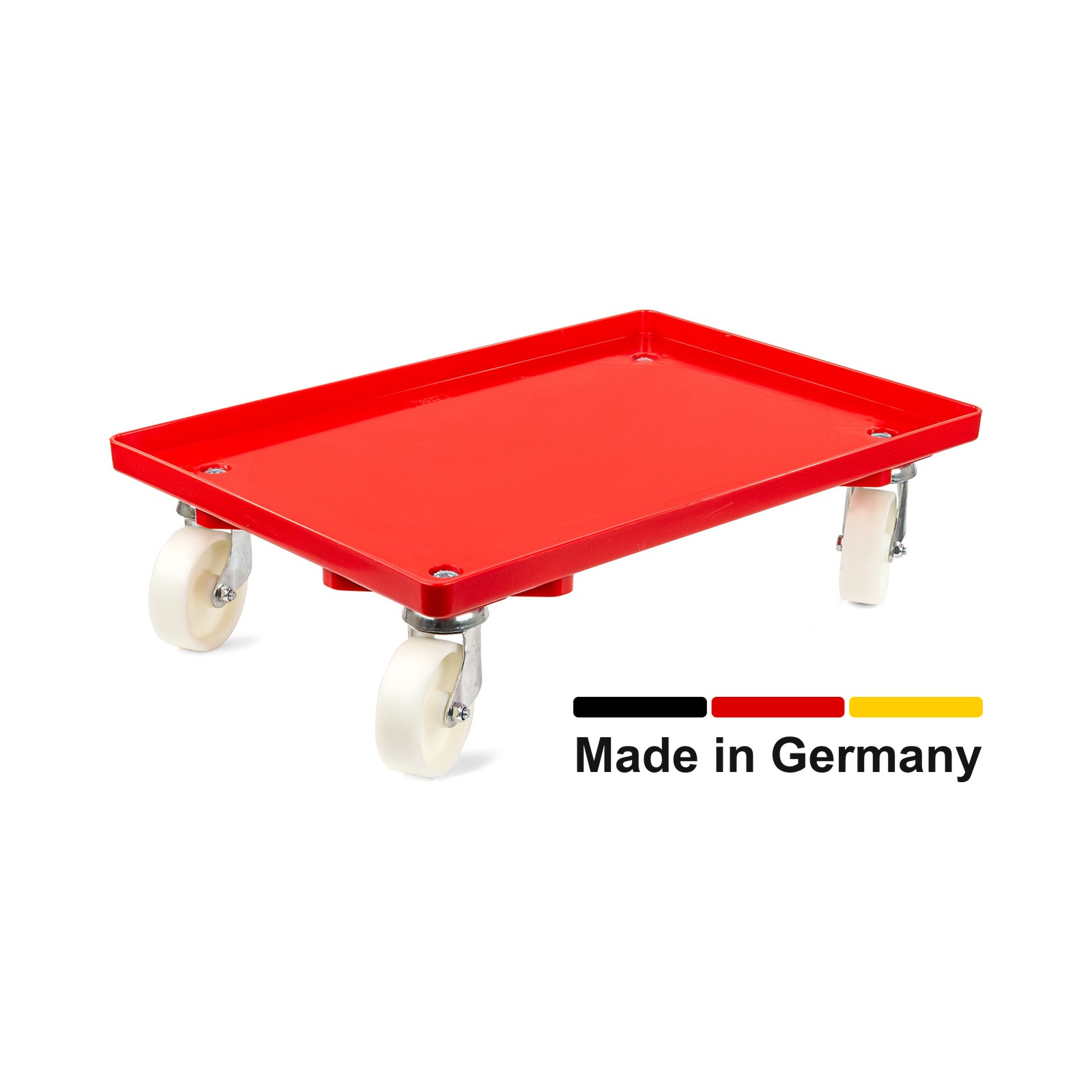 Transportroller für 60x40 cm, geschlossen, Kunststoffräder, 4 Lenkrollen, rot