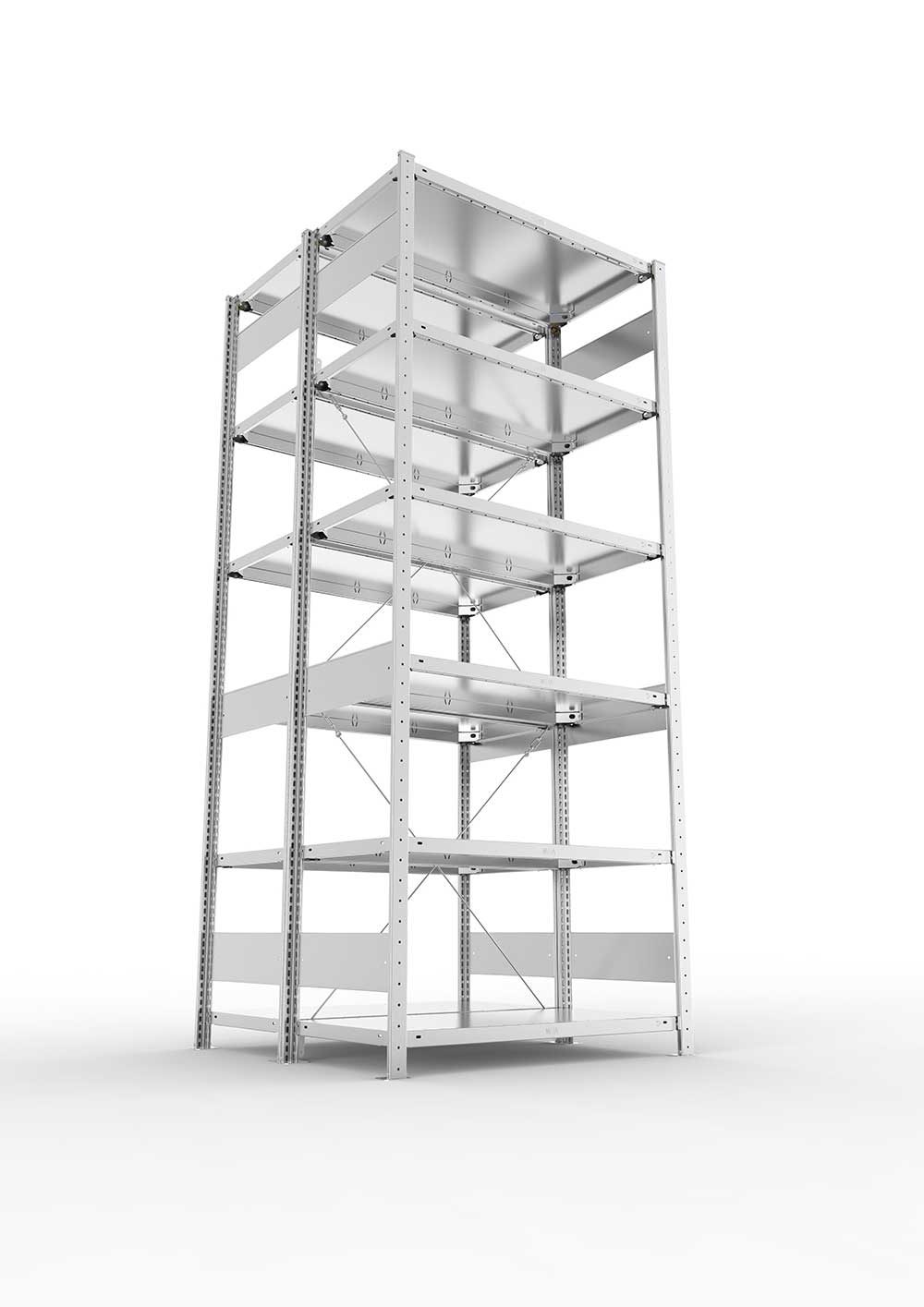Metallregal Pro-Max Stecksystem Doppelgrundregal – 250×100×50 cm, 150 kg, verzinkt