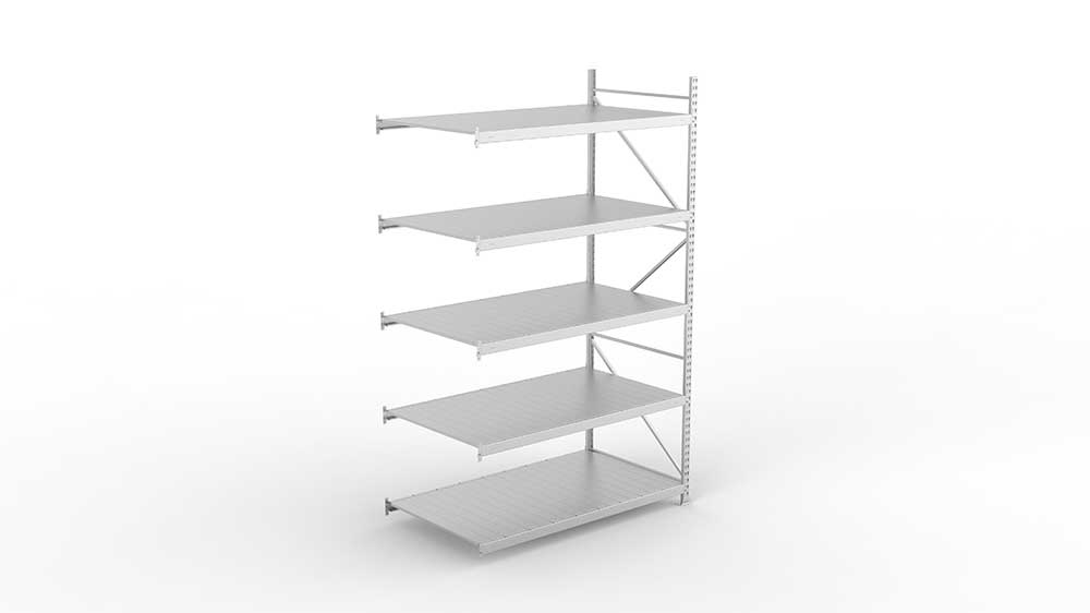 Weitspannregal Anbauregal 300×180×105 cm – Stahlpaneele, verzinkt