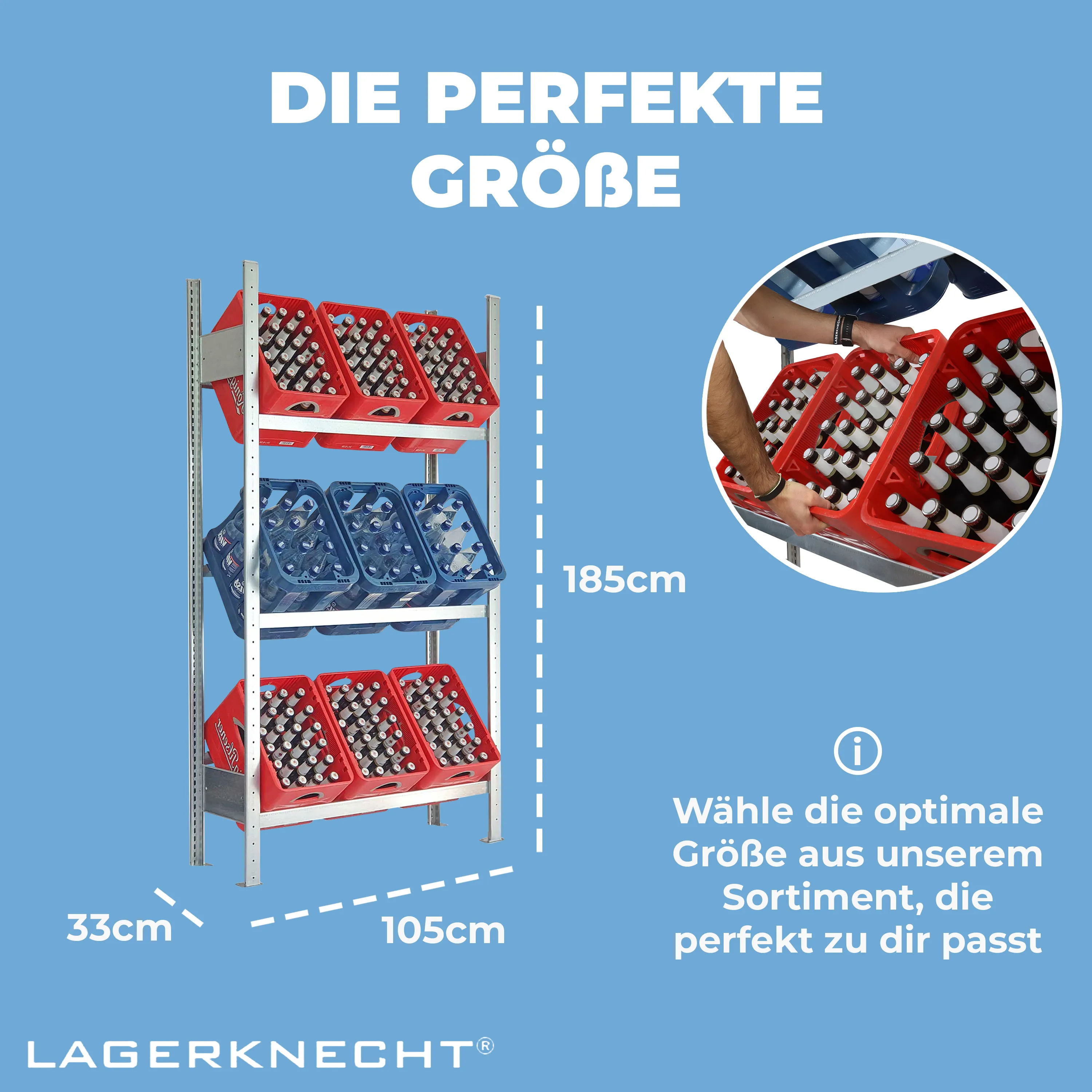 Getränkekistenregal 185×100 cm – 3 Ebenen, Grundregal, verzinkt GLX