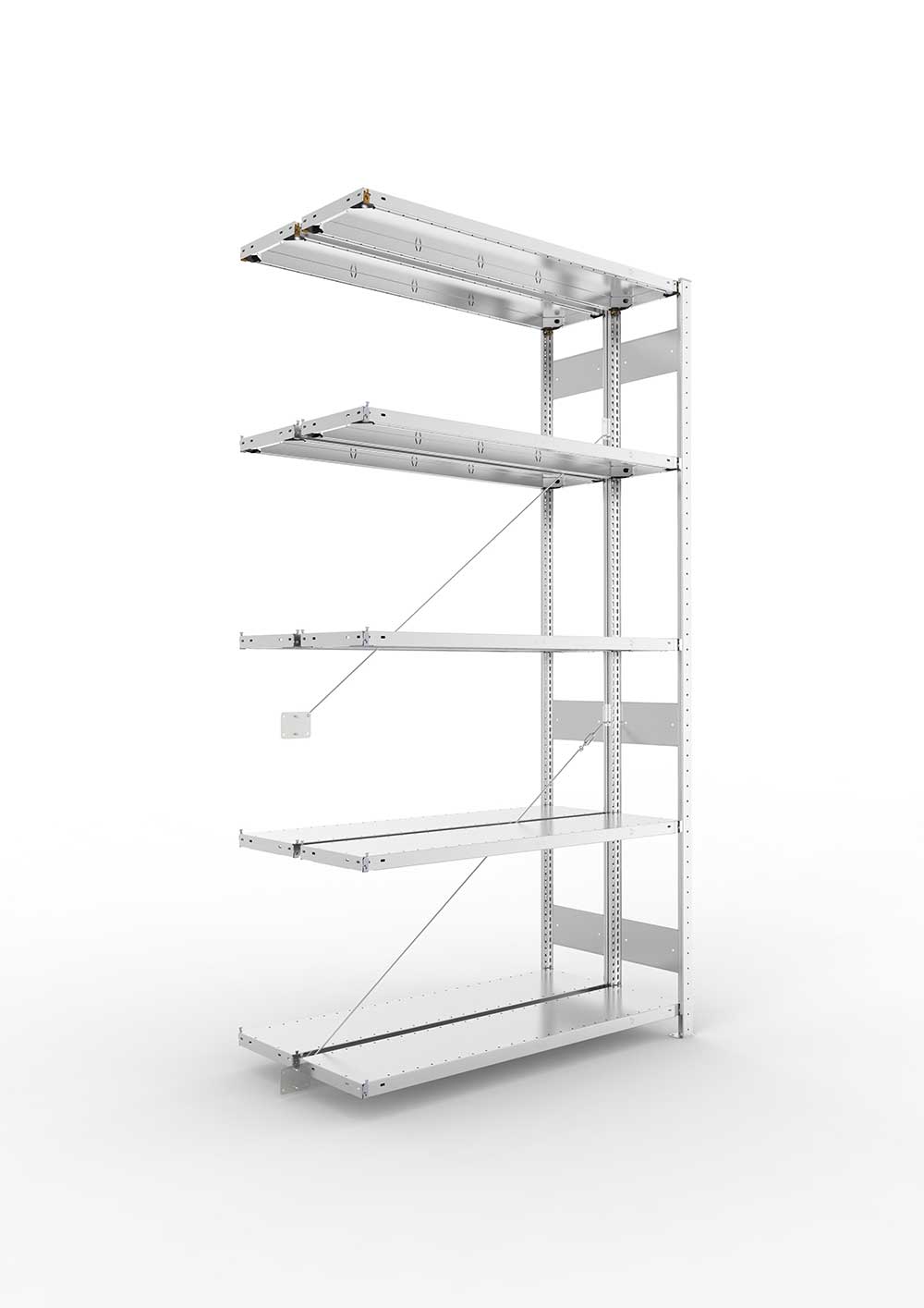 Metallregal Pro-Max Stecksystem Doppelanbauregal – 250×130×30 cm, 230 kg, verzinkt