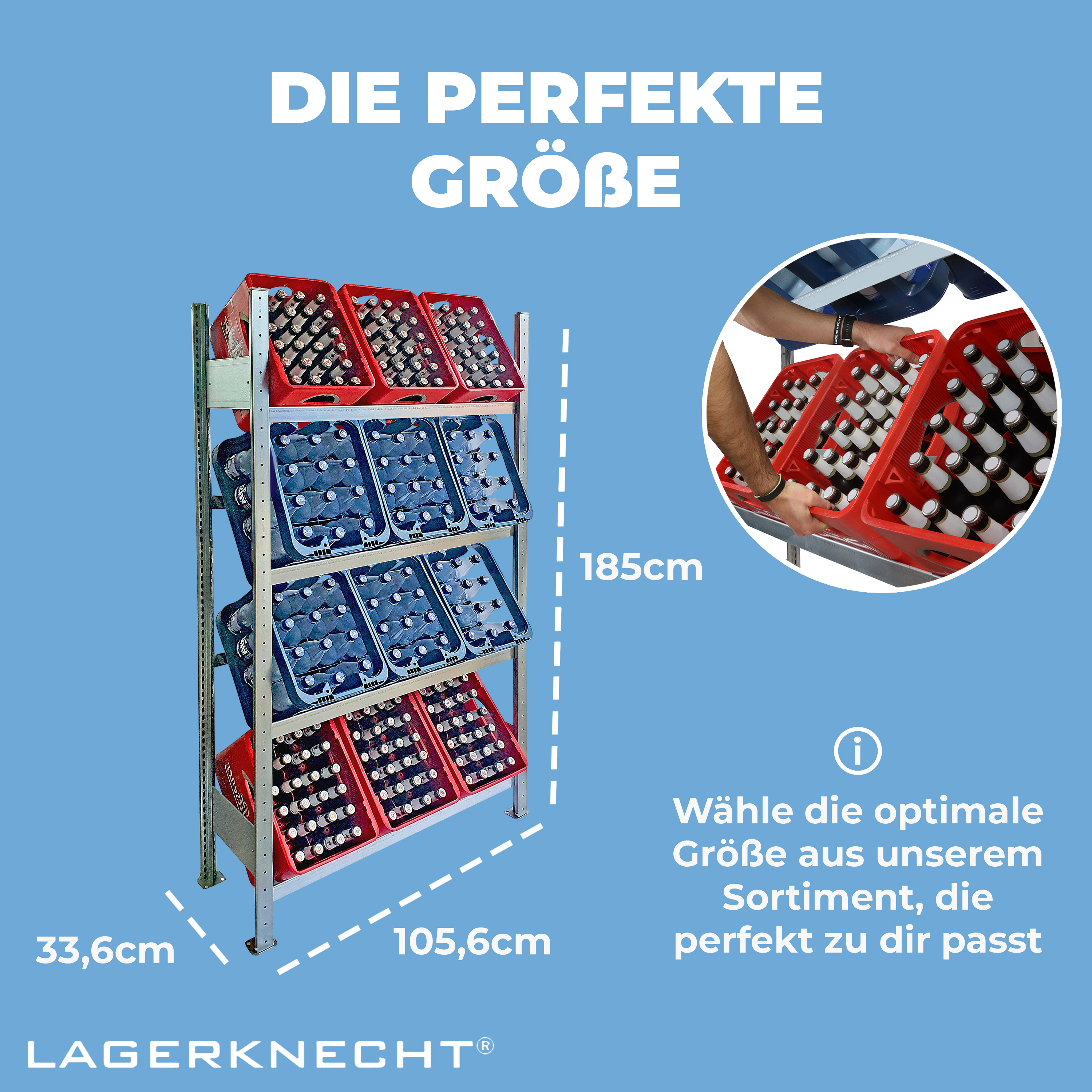 Getränkekistenregal 185×100 cm – 4 Ebenen, Grundregal, verzinkt [185100-4EB-GR]