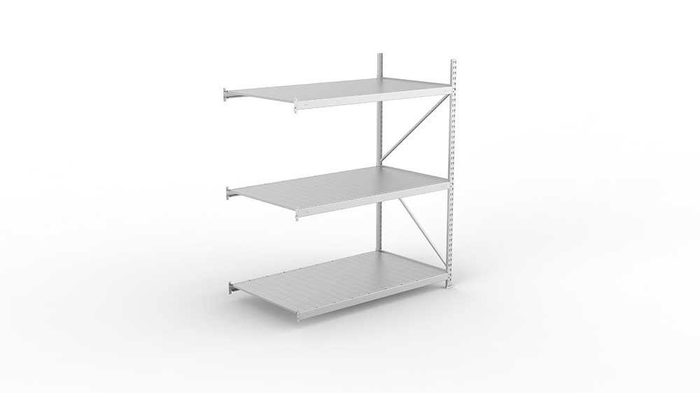 Weitspannregal  Anbauregal 2200 mm x 1800 mm x 1050 mm verzinkt komplett mit Stahlpaneele mit 3 Böden Weitspannregal  Lagerknecht