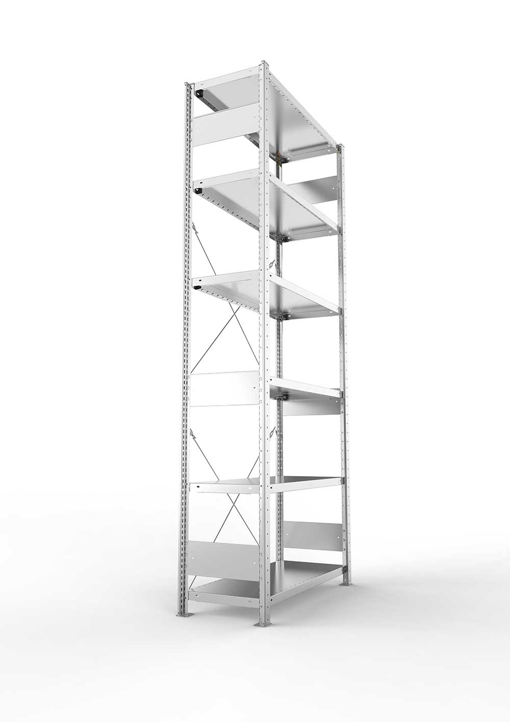 Schwerlastregal Pro-Flex Stecksystem Grundregal – 250×100×40 cm, 230 kg, verzinkt, 6 Böden