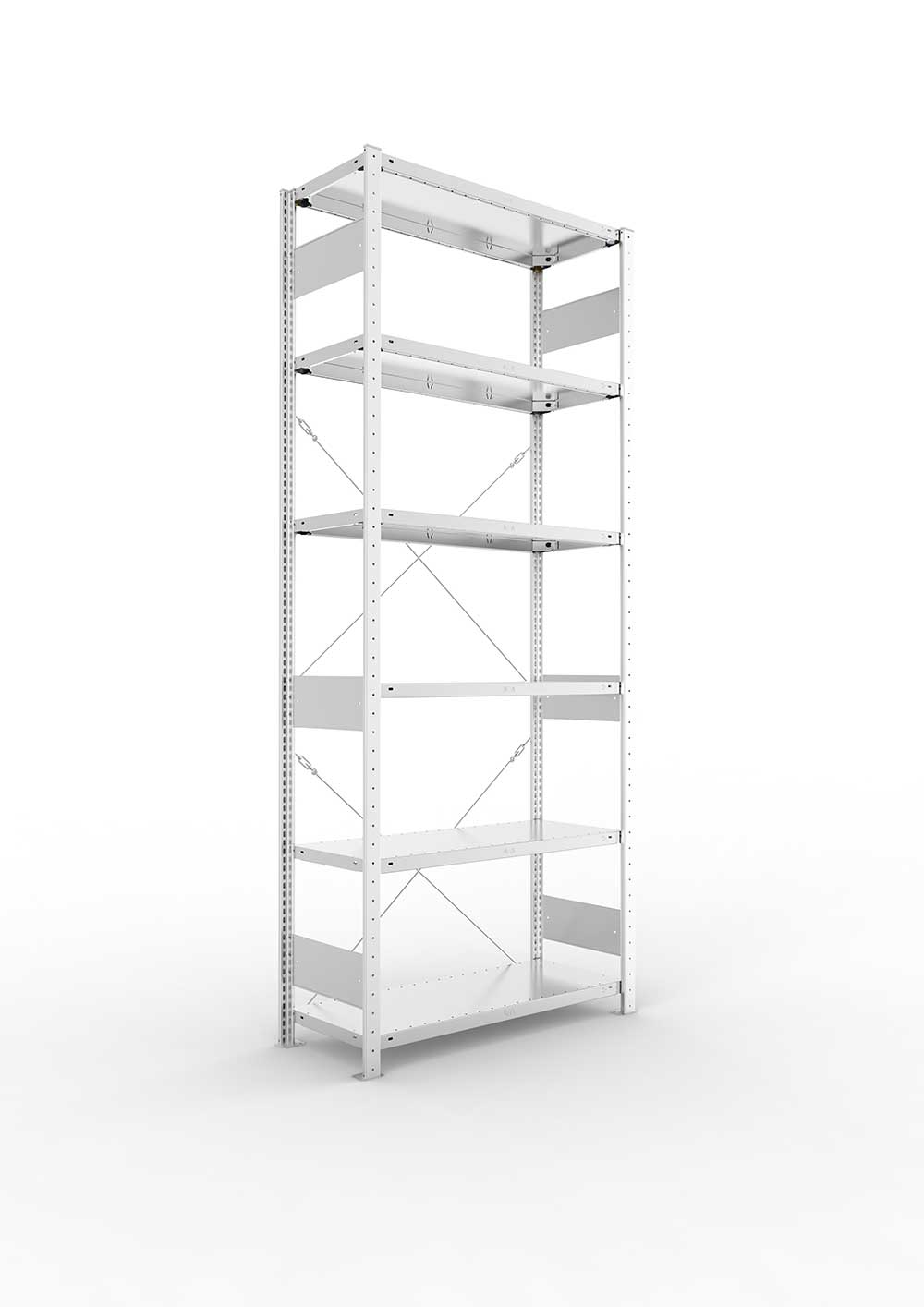 Schwerlastregal Pro-Flex Stecksystem Grundregal – 250×100×40 cm, 150 kg, verzinkt, 6 Böden