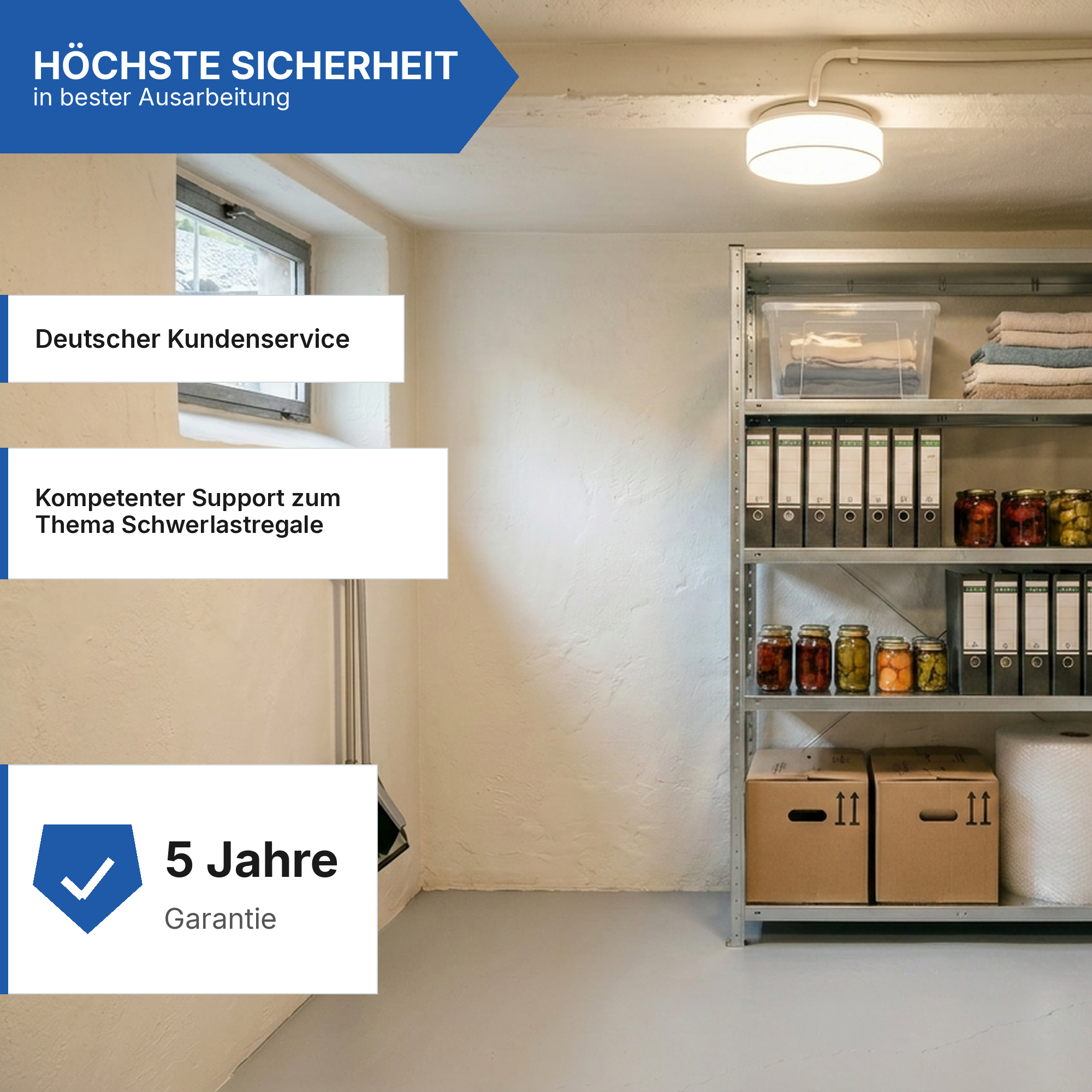 Metallregal Pro-Flex Stecksystem Grundregal – 200×130×80 cm, 230 kg, verzinkt, 4 Böden