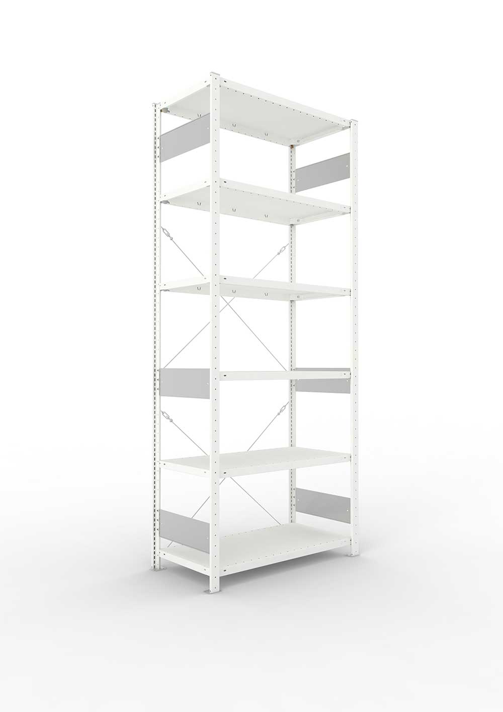 Metallregal Pro-Flex Stecksystem Grundregal – 250×100×50 cm, 150 kg, RAL 7035, 6 Böden