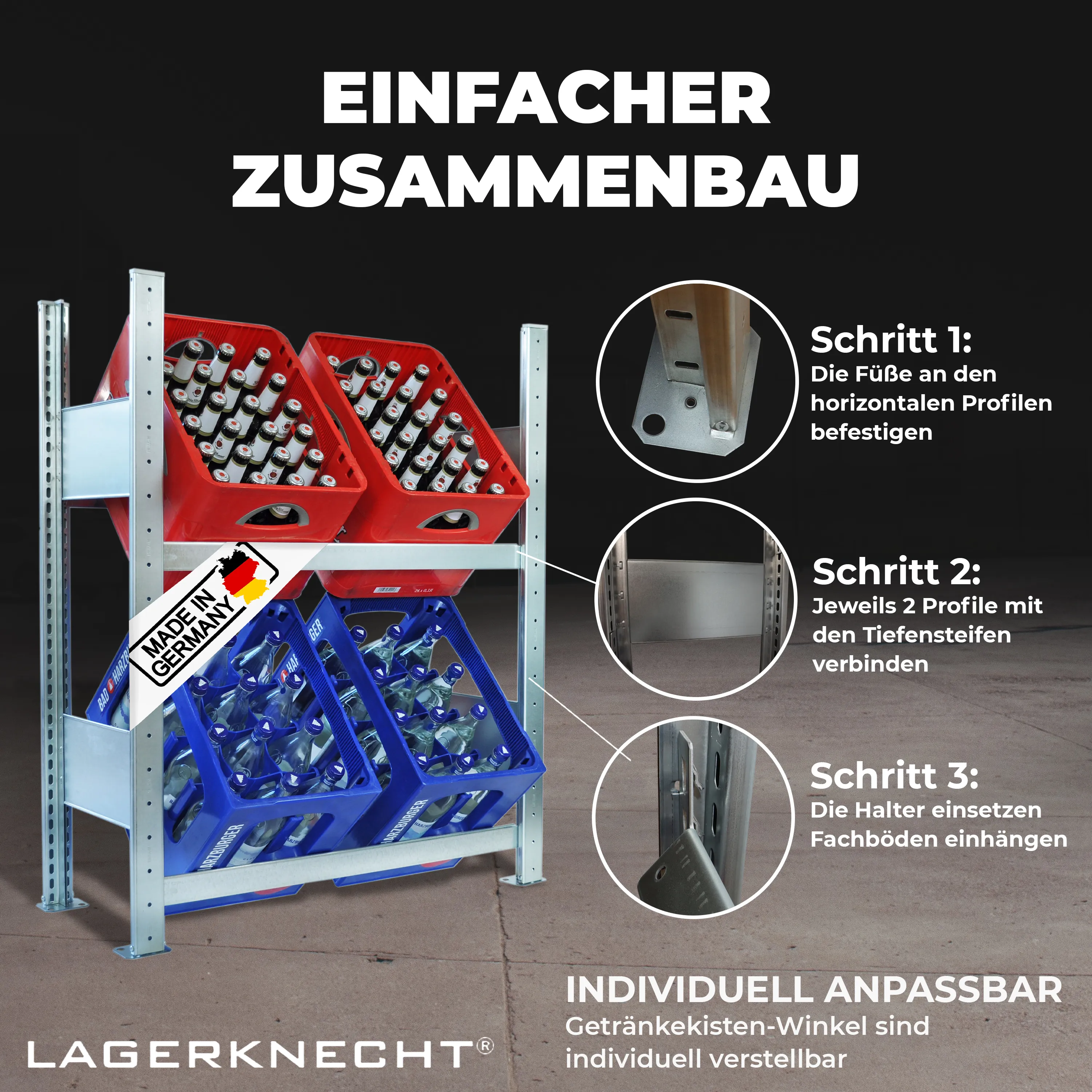 Getränkekistenregal 100 x 80 cm 2 Ebenen Grundregal - Getränkeregal - Kistenregal made in Germany – Produktabbildung